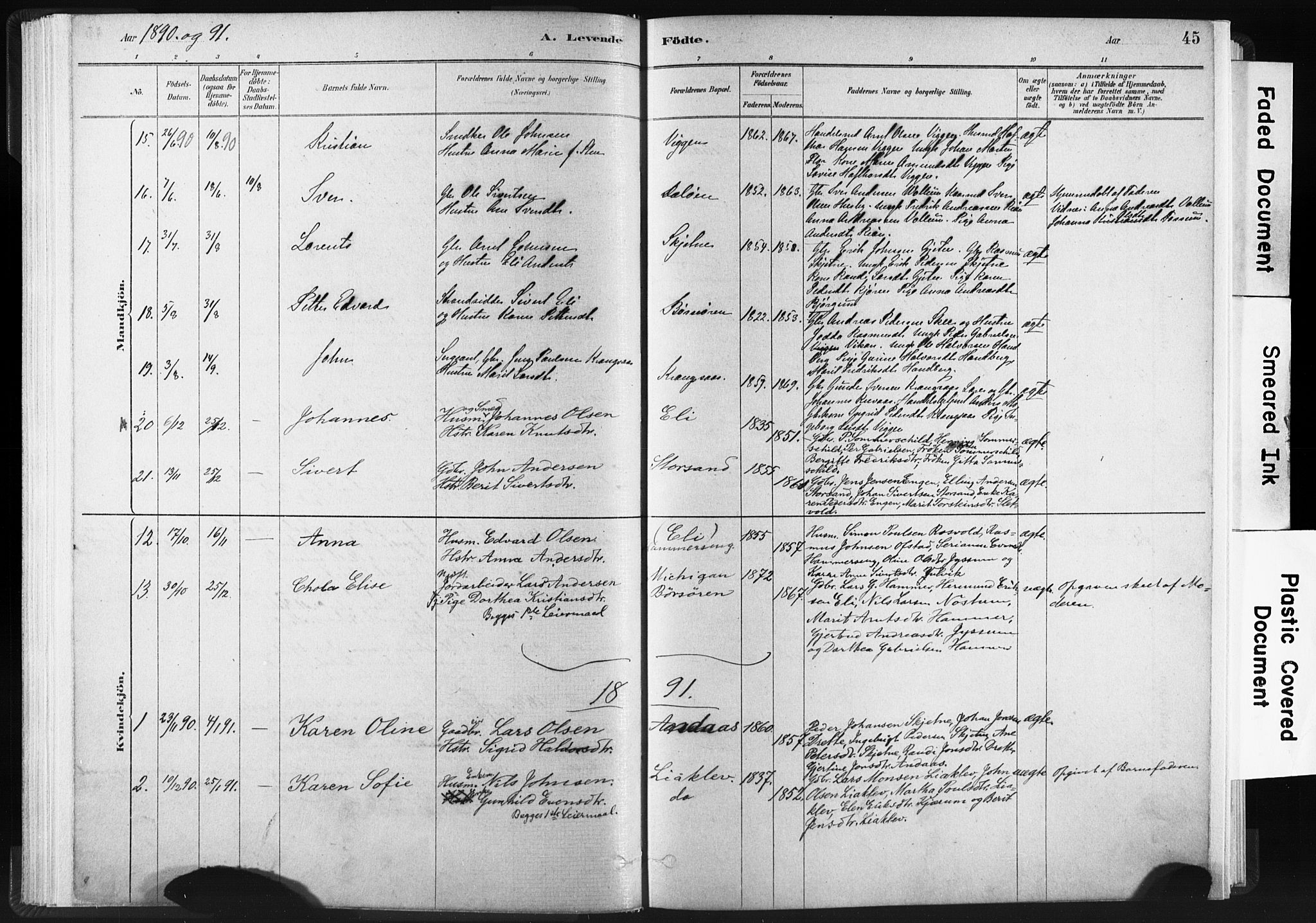 Ministerialprotokoller, klokkerbøker og fødselsregistre - Sør-Trøndelag, SAT/A-1456/665/L0773: Parish register (official) no. 665A08, 1879-1905, p. 45