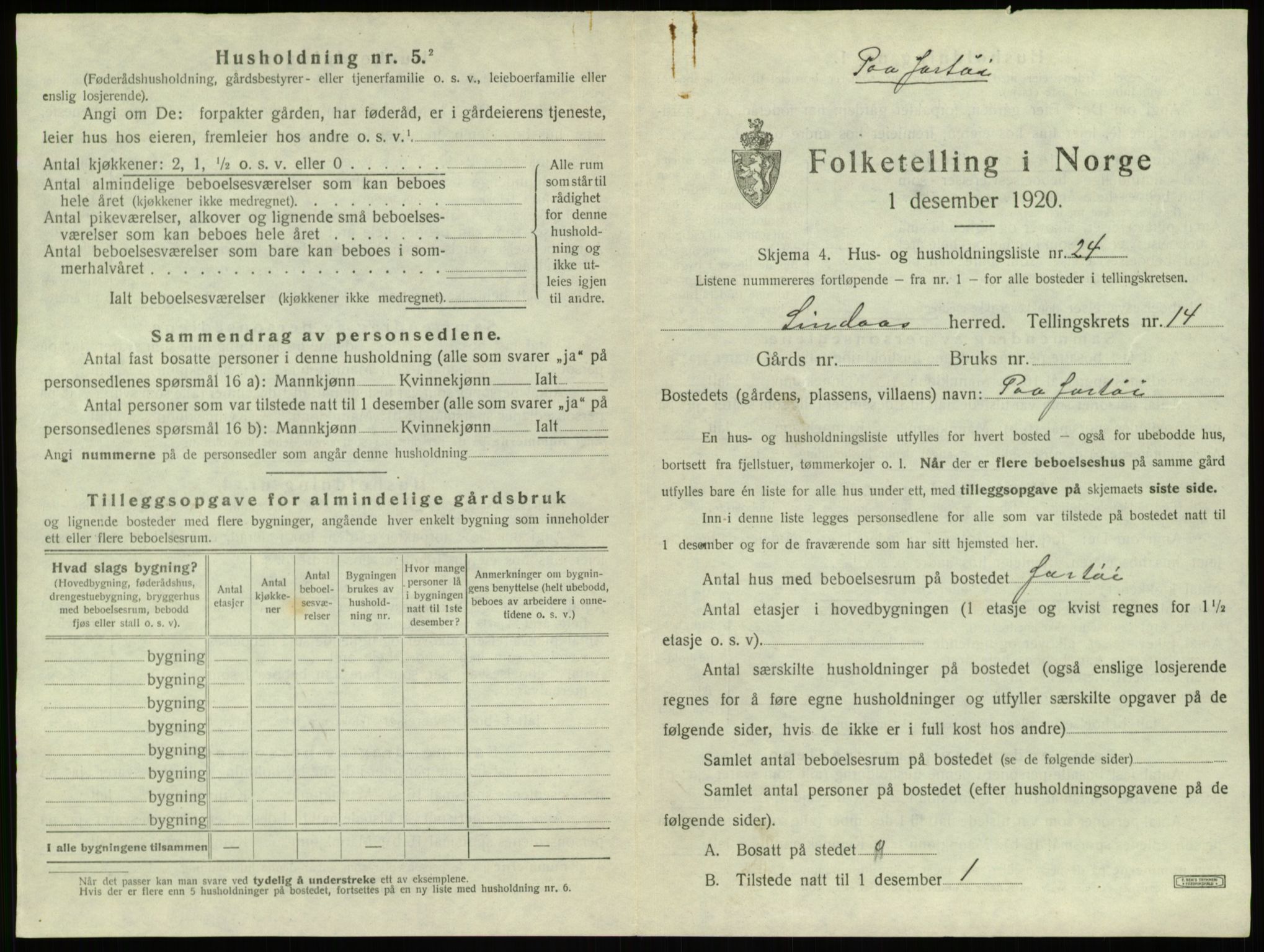 SAB, 1920 census for Lindås, 1920, p. 994