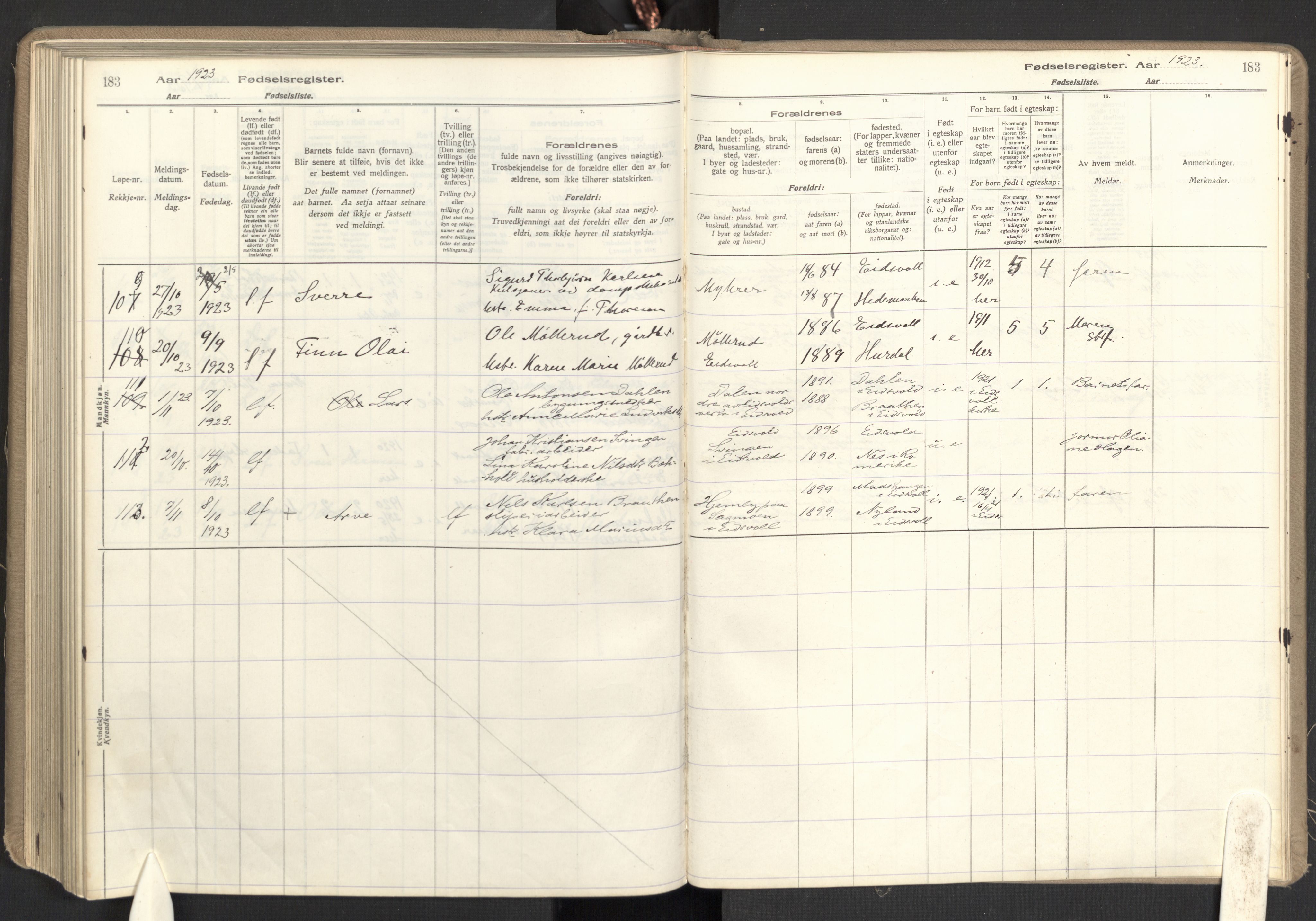 Eidsvoll prestekontor Kirkebøker, AV/SAO-A-10888/J/Ja/L0001: Birth register no. I 1, 1916-1924, p. 183