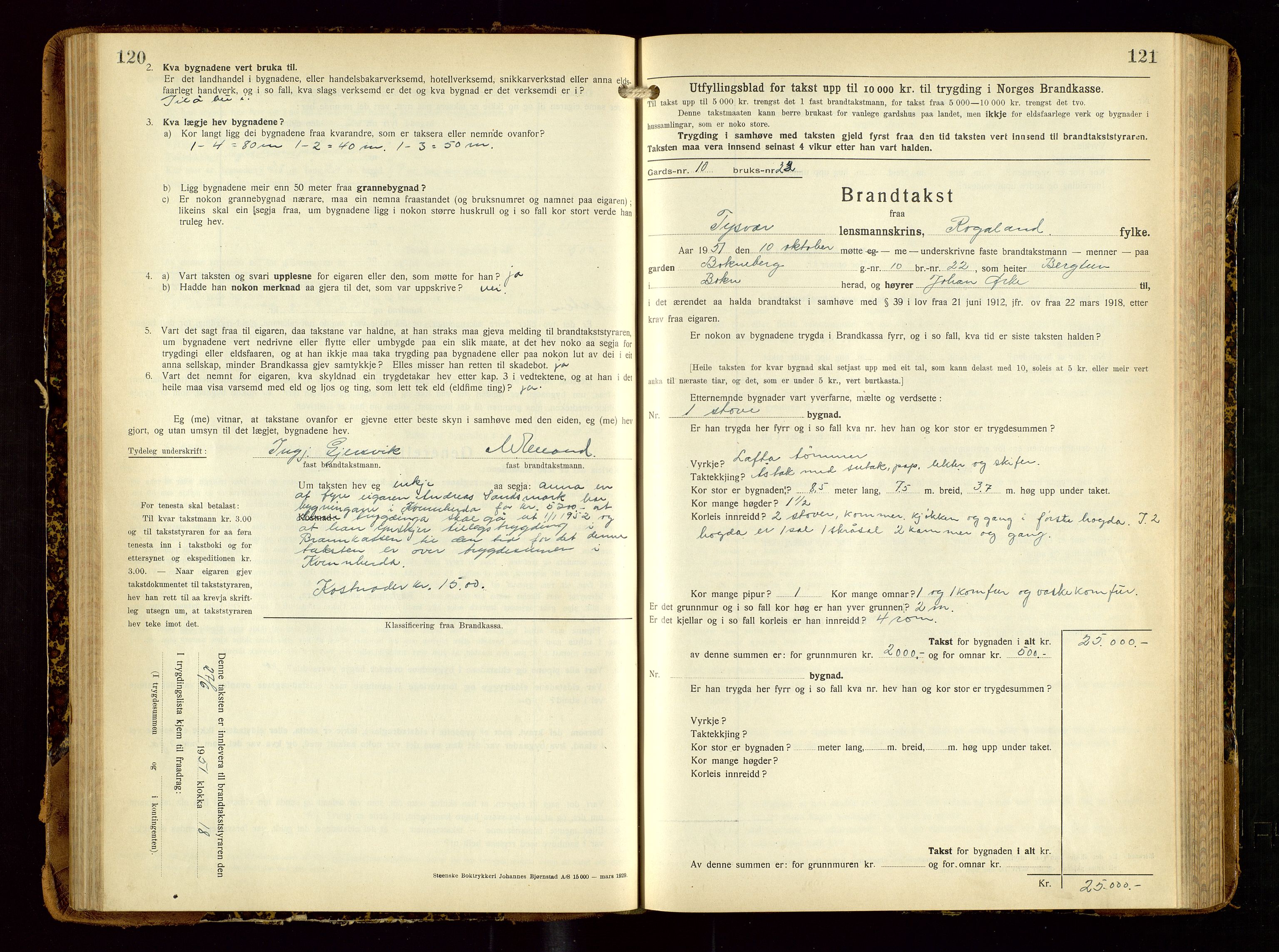 Tysvær lensmannskontor, AV/SAST-A-100192/Gob/L0003: "Brandtakstbok for Tysvær lensmannskrins", 1932-1955, p. 120-121