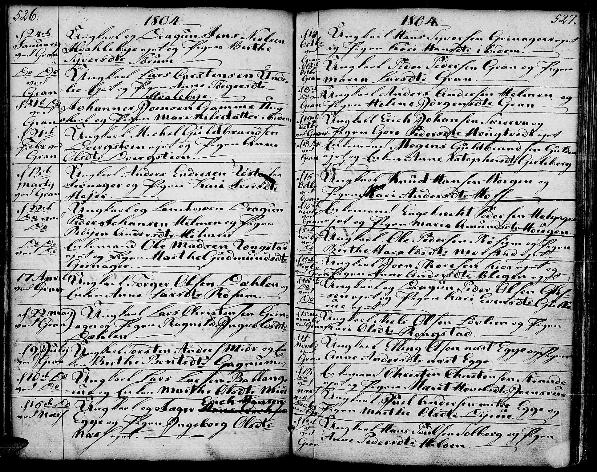 Gran prestekontor, AV/SAH-PREST-112/H/Ha/Haa/L0006: Parish register (official) no. 6, 1787-1824, p. 526-527