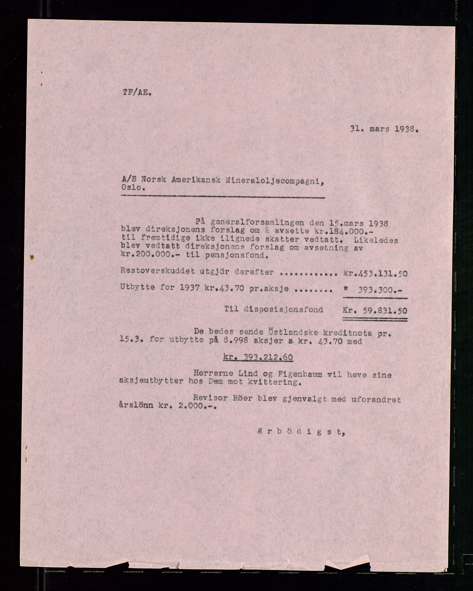 PA 1533 - A/S Vestlandske Petroleumscompani, AV/SAST-A-101953/A/Aa/L0001/0005: Generalforsamlinger og styreprotokoller / Ordinær generalforsamling i Vestlandske Petroleums co. 20.03.1934. Ordinære generalforsamlinger i Vestlandske Petroleums co., Norsk Amerikansk Mineralolje co. (Namco), Norsk Amerikansk Petroleums co. (Napco) 1938, 1934-1938, p. 59