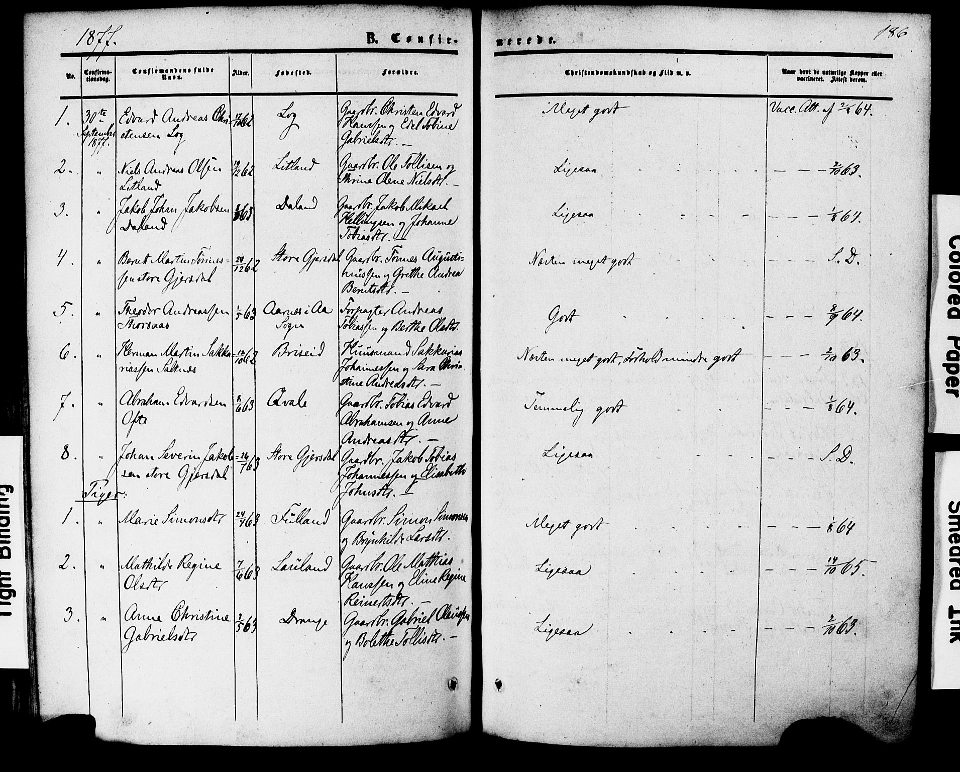 Herad sokneprestkontor, AV/SAK-1111-0018/F/Fa/Faa/L0005: Parish register (official) no. A 5, 1853-1886, p. 186