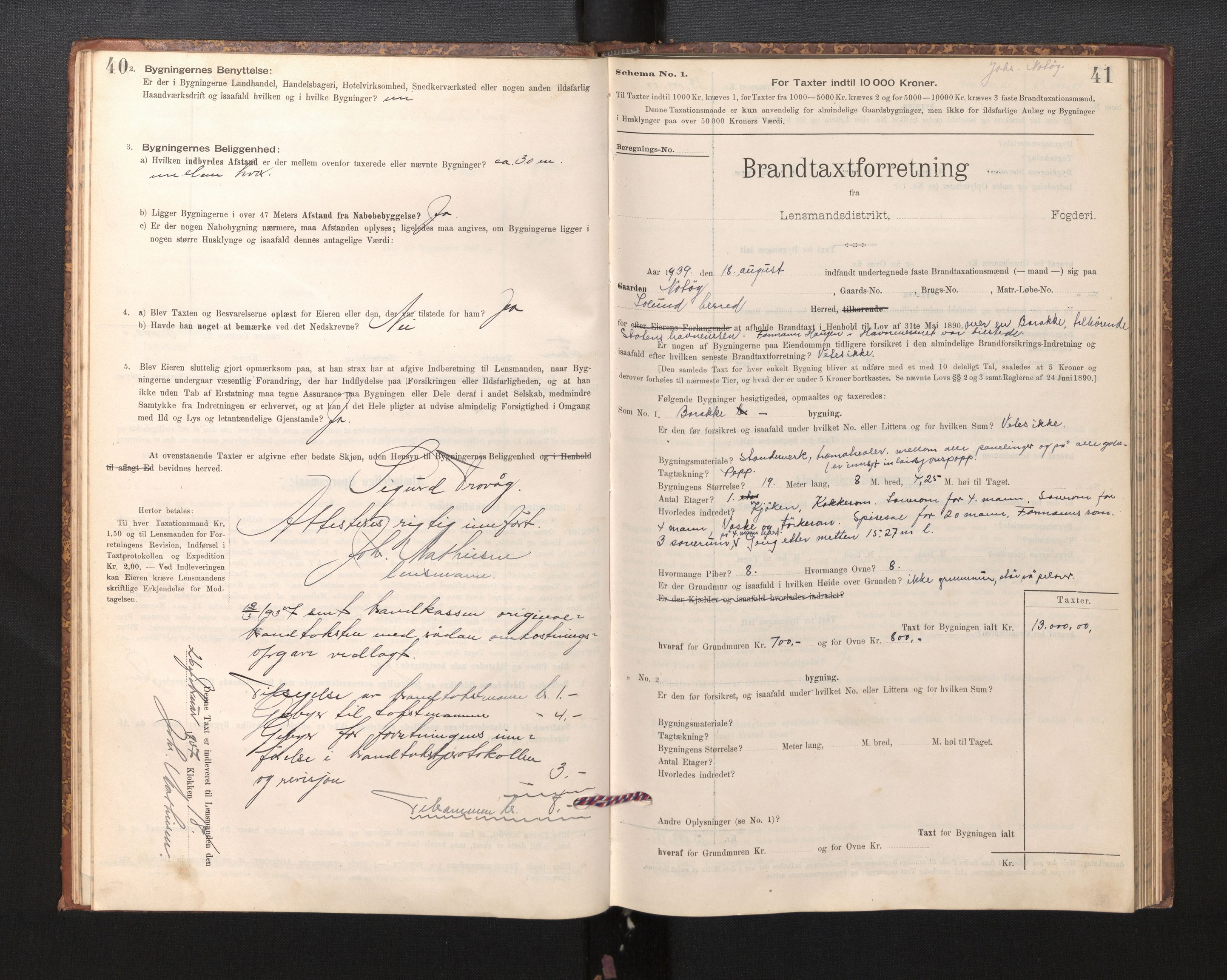 Lensmannen i Solund, SAB/A-30001/0012/L0002: Branntakstprotokoll, skjematakst, 1896-1939, p. 40-41