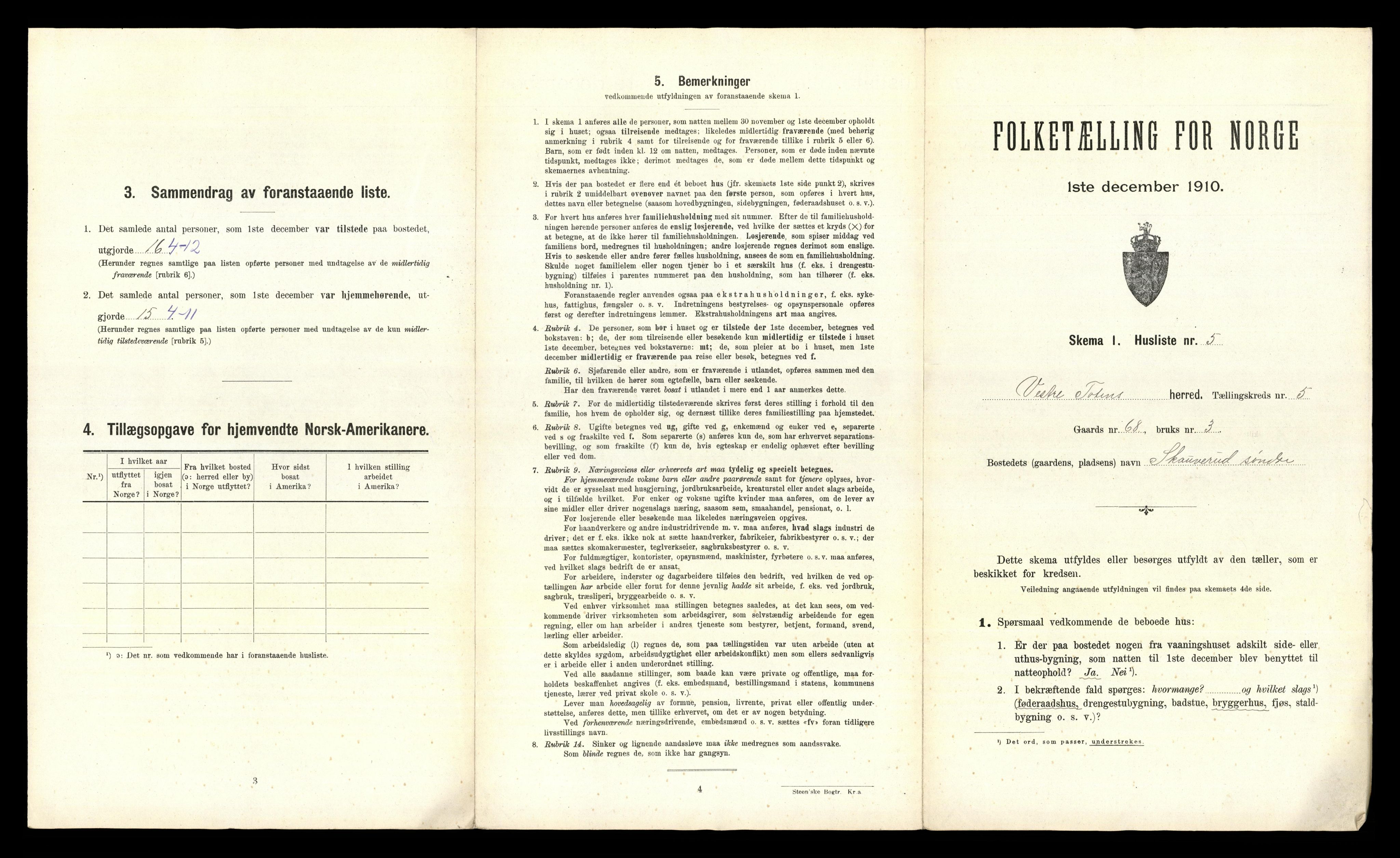 RA, 1910 census for Vestre Toten, 1910, p. 715