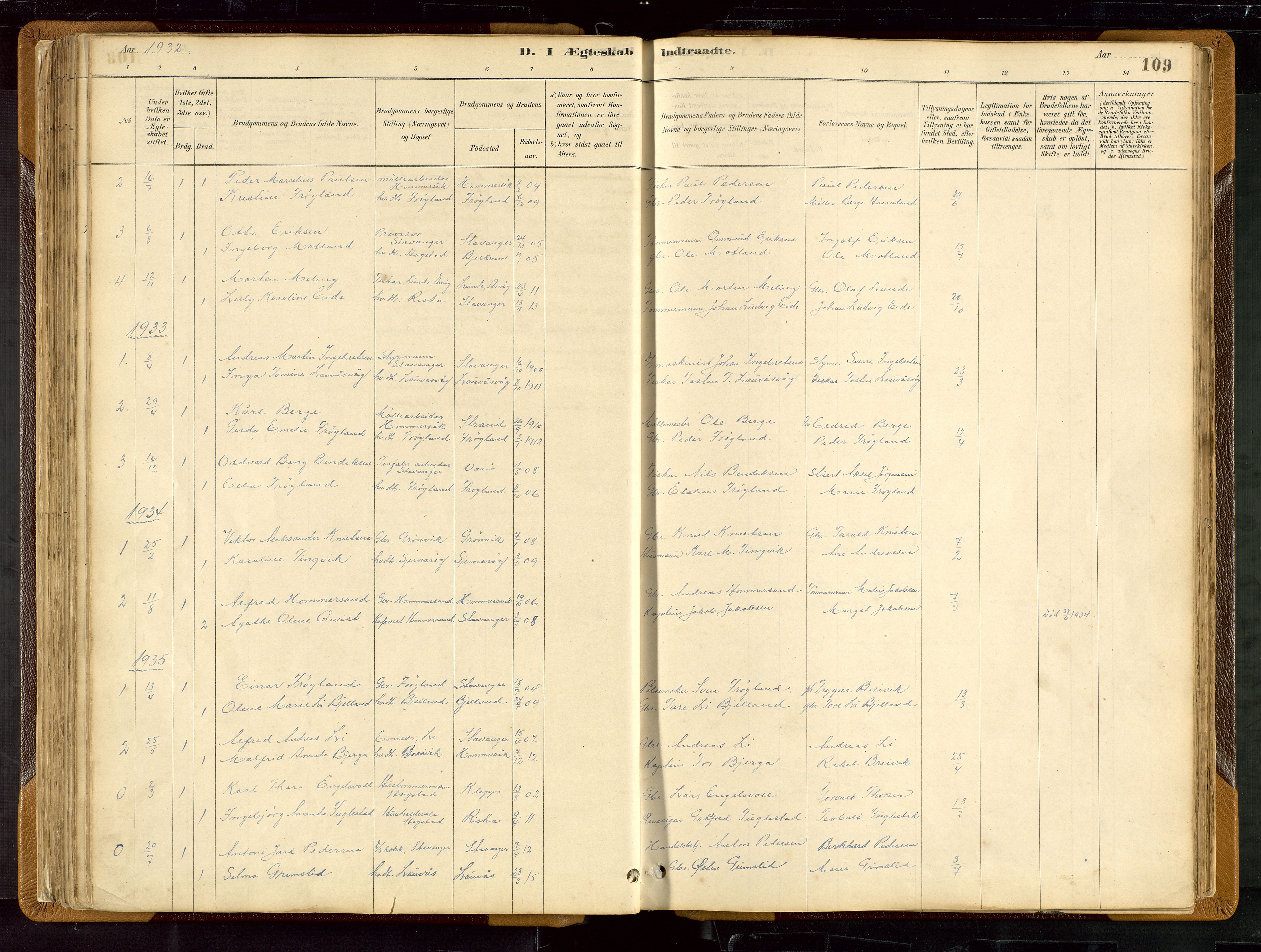 Hetland sokneprestkontor, SAST/A-101826/30/30BB/L0007: Parish register (copy) no. B 7, 1878-1910, p. 109
