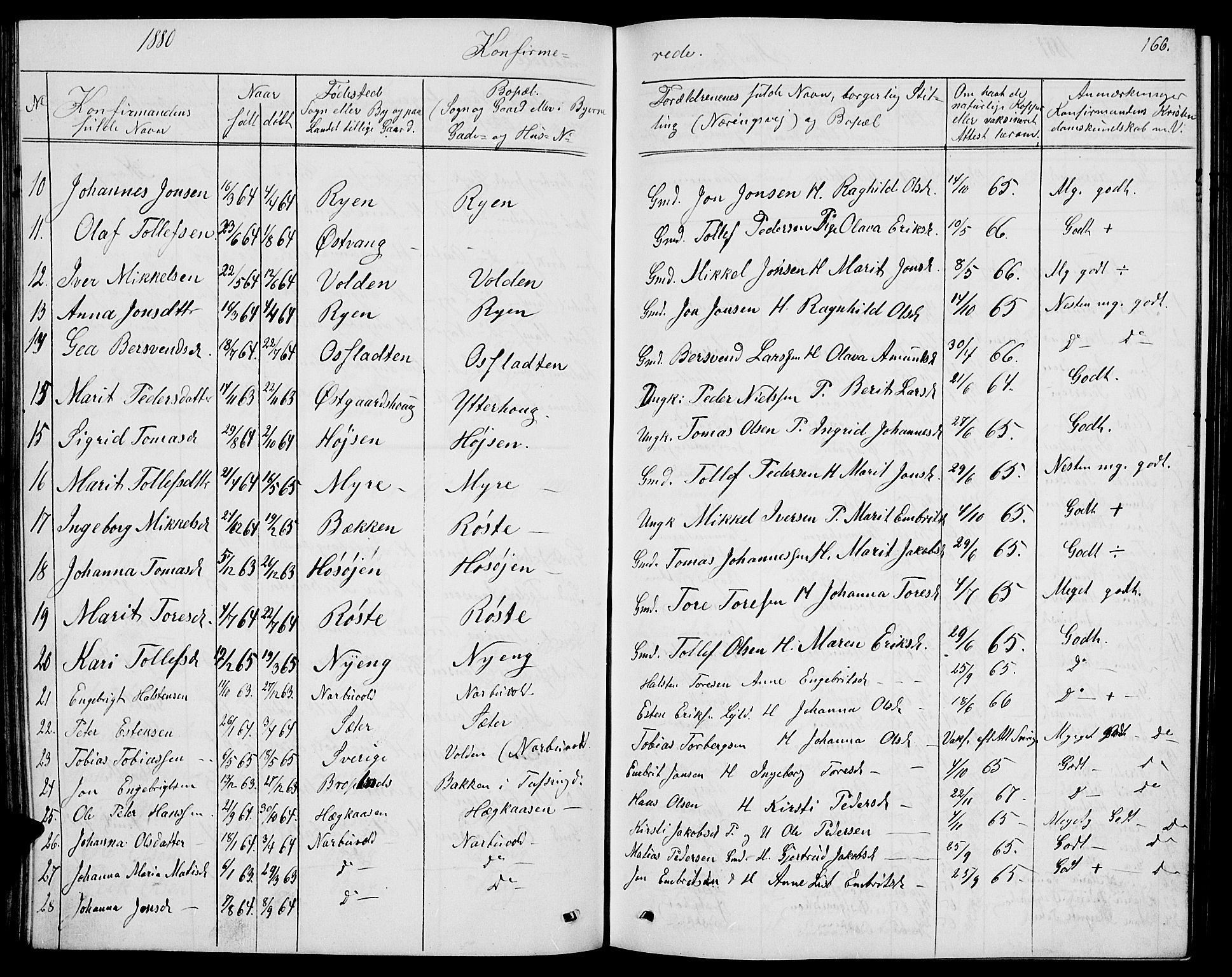 Tolga prestekontor, AV/SAH-PREST-062/L/L0004: Parish register (copy) no. 4, 1845-1887, p. 166