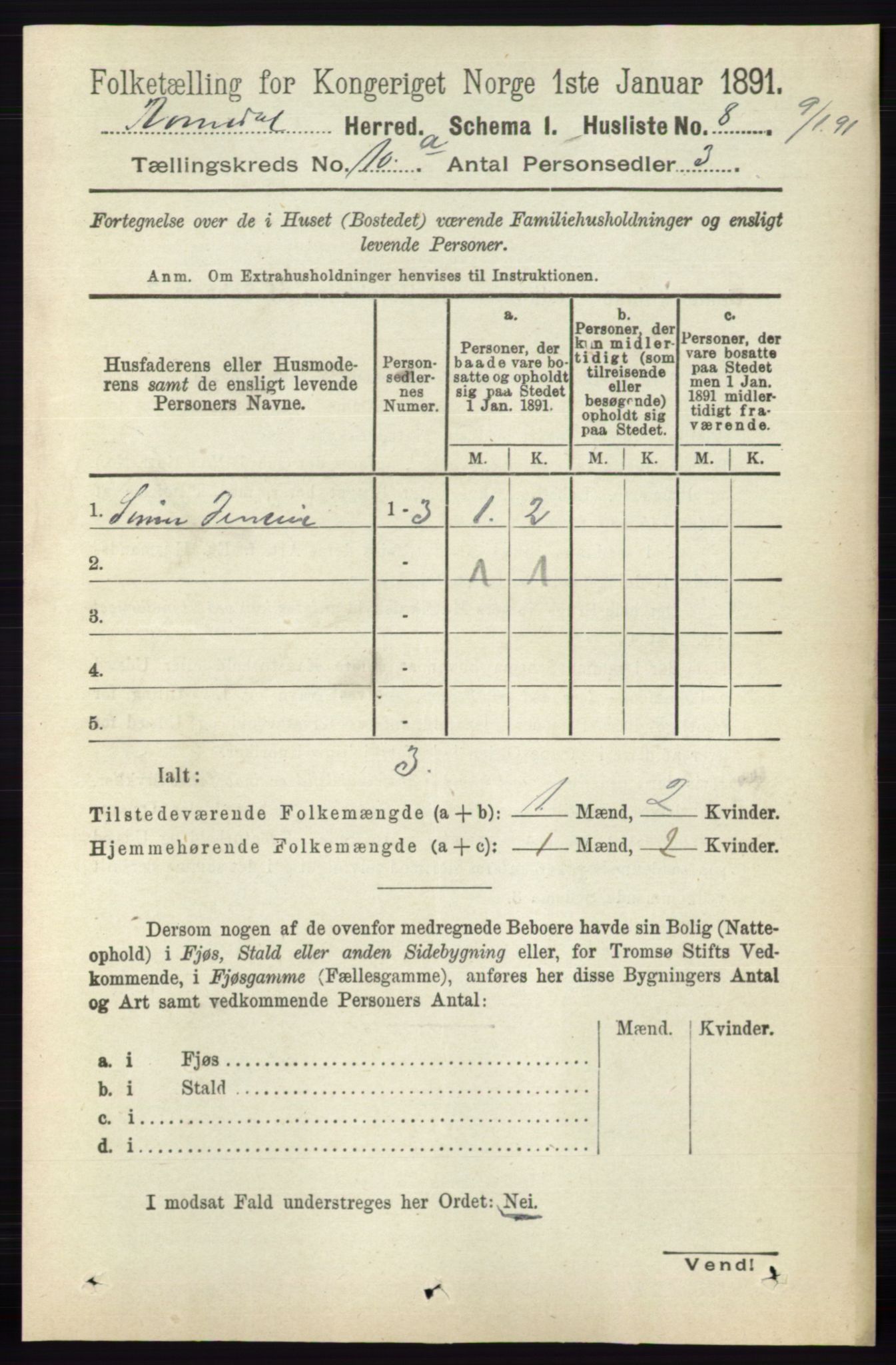 RA, 1891 census for 0416 Romedal, 1891, p. 4729