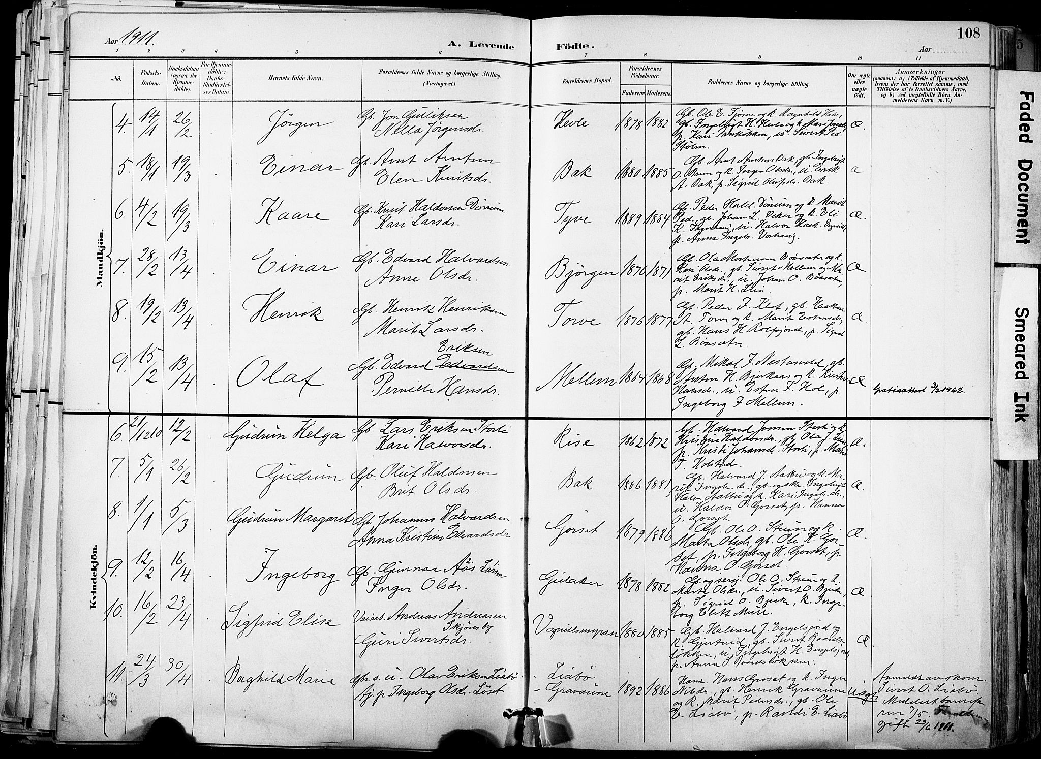 Ministerialprotokoller, klokkerbøker og fødselsregistre - Sør-Trøndelag, AV/SAT-A-1456/678/L0902: Parish register (official) no. 678A11, 1895-1911, p. 108