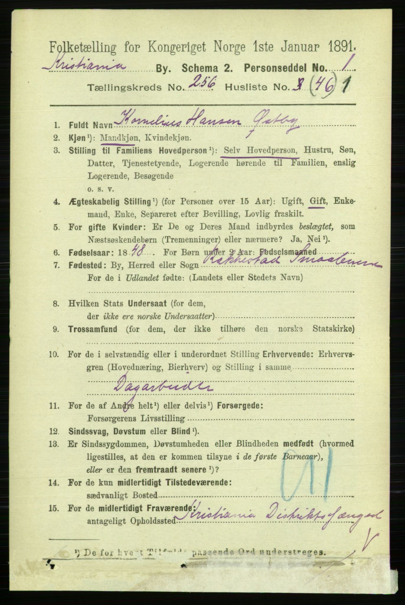 RA, 1891 census for 0301 Kristiania, 1891, p. 155629