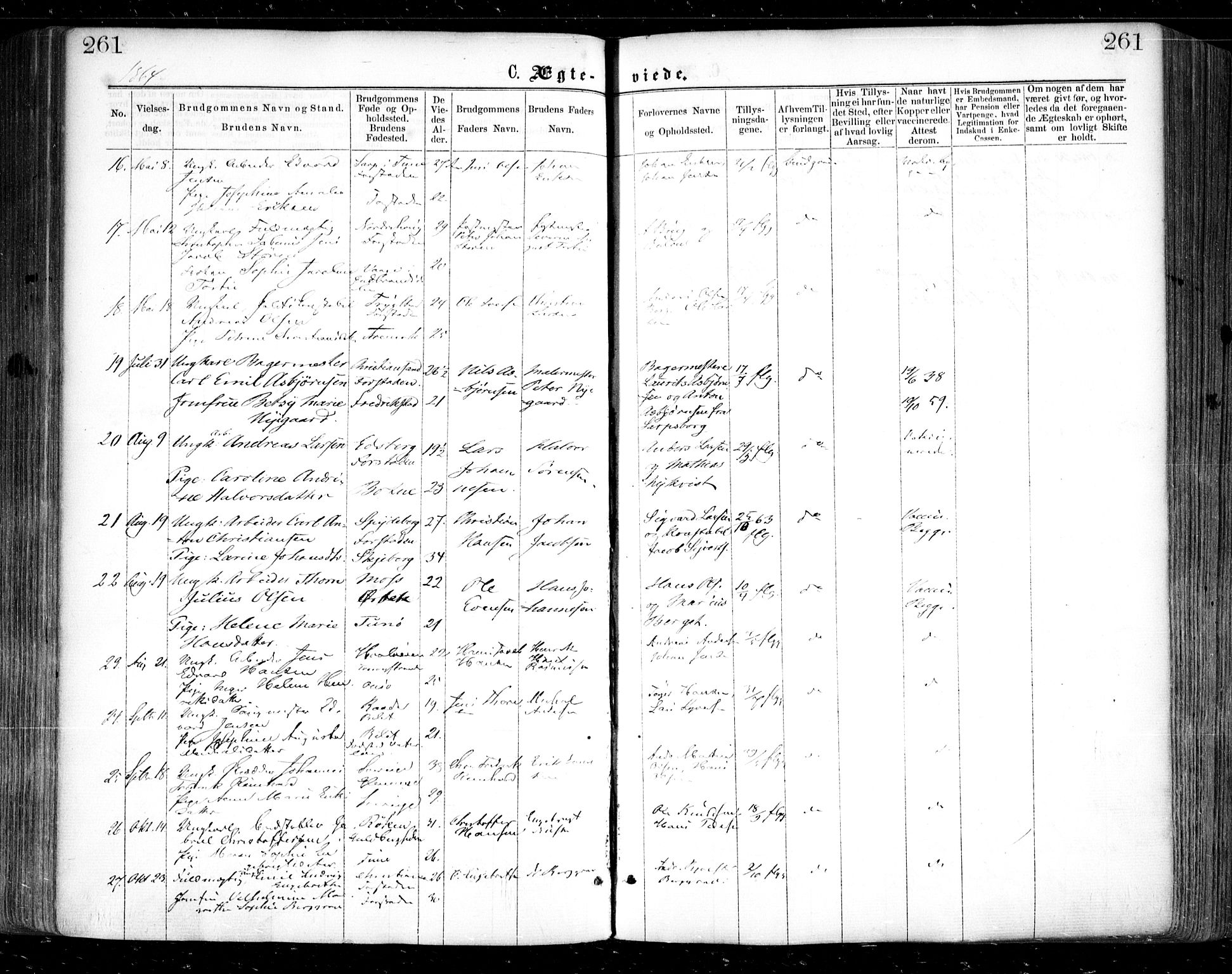 Glemmen prestekontor Kirkebøker, AV/SAO-A-10908/F/Fa/L0008: Parish register (official) no. 8, 1862-1871, p. 261