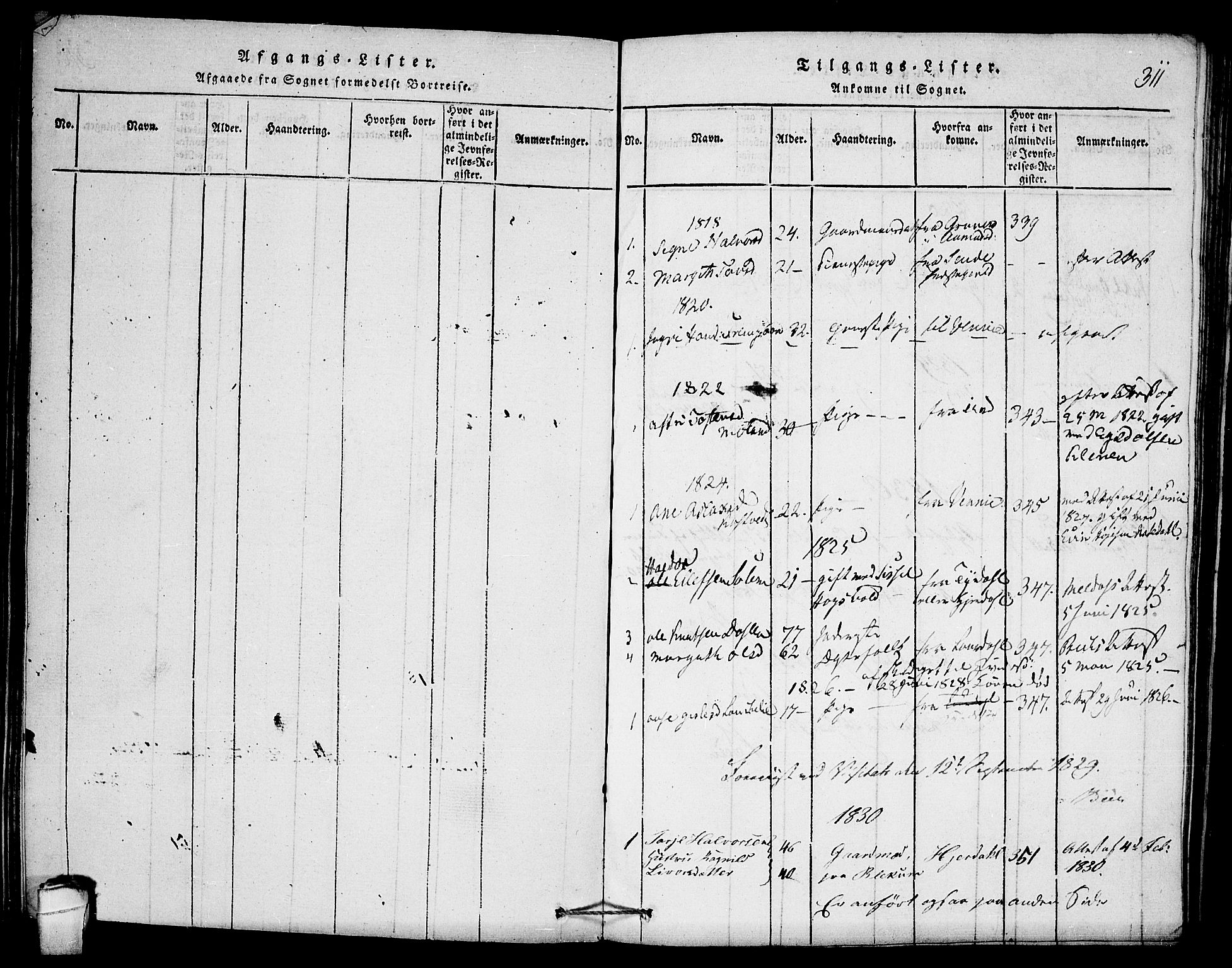 Seljord kirkebøker, SAKO/A-20/F/Fb/L0001: Parish register (official) no. II 1, 1815-1831, p. 311