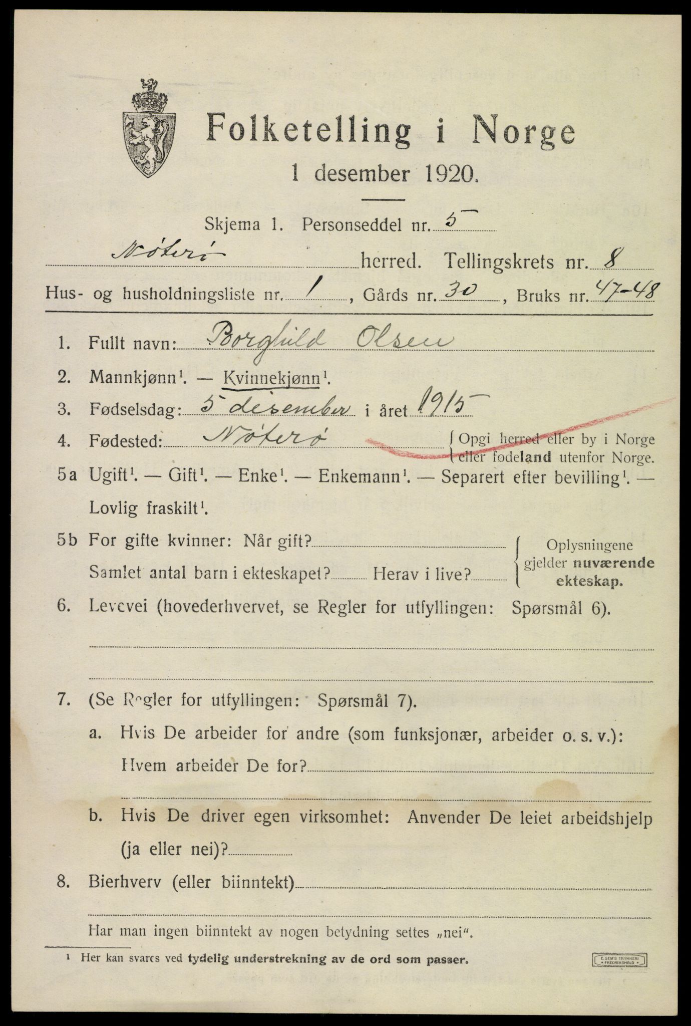 SAKO, 1920 census for Nøtterøy, 1920, p. 10415