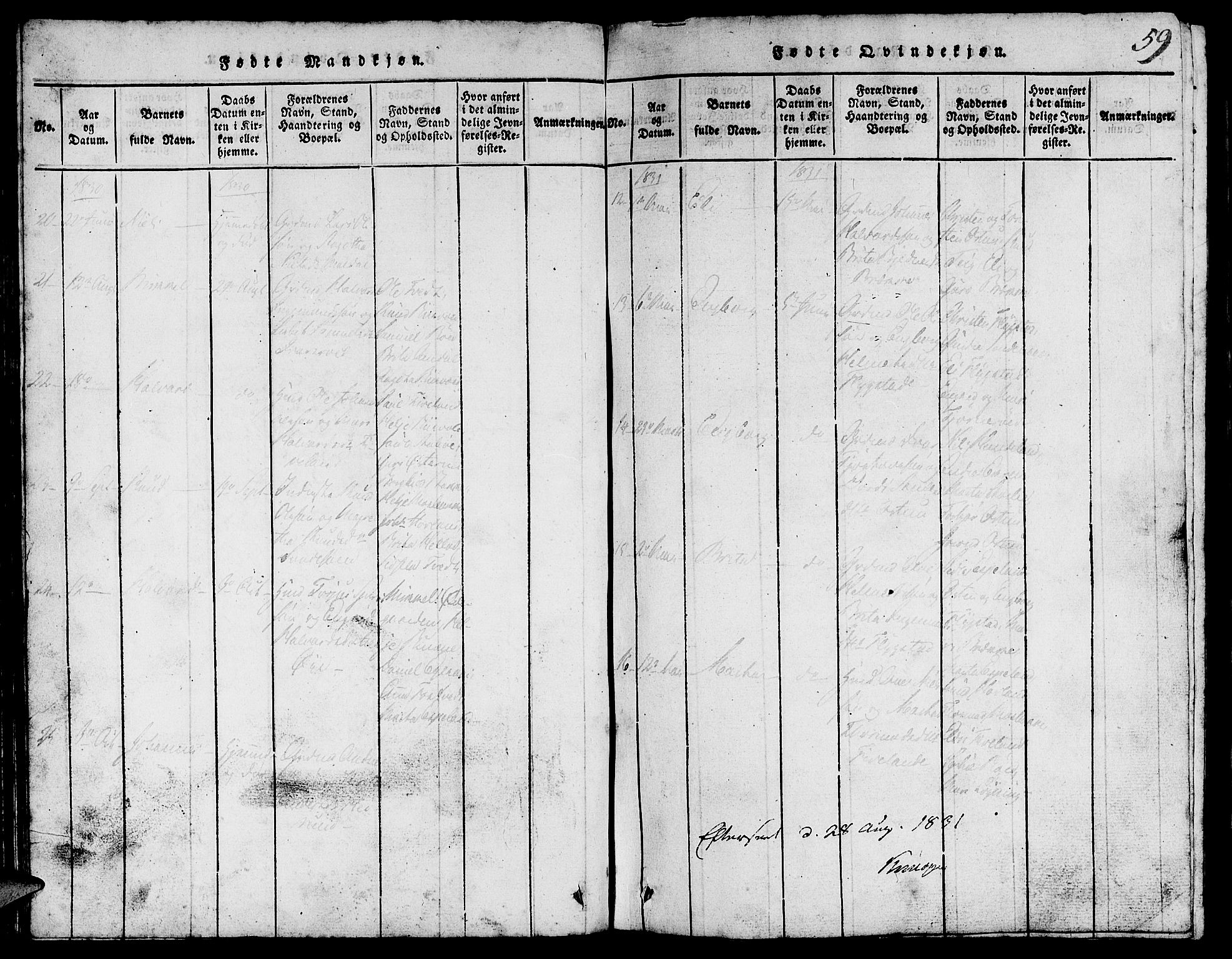 Suldal sokneprestkontor, SAST/A-101845/01/V/L0002: Parish register (copy) no. B 2, 1816-1845, p. 59