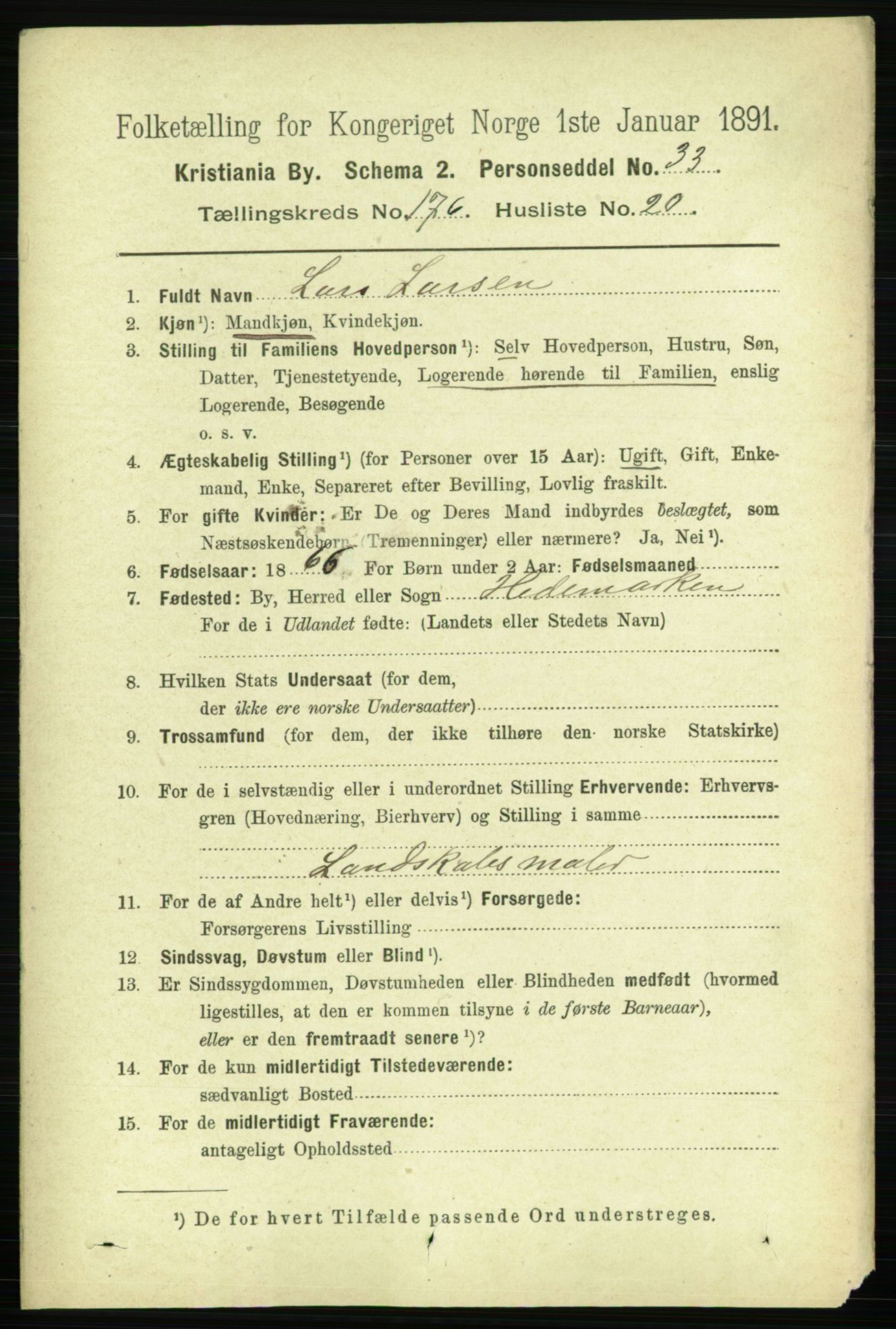 RA, 1891 census for 0301 Kristiania, 1891, p. 106226