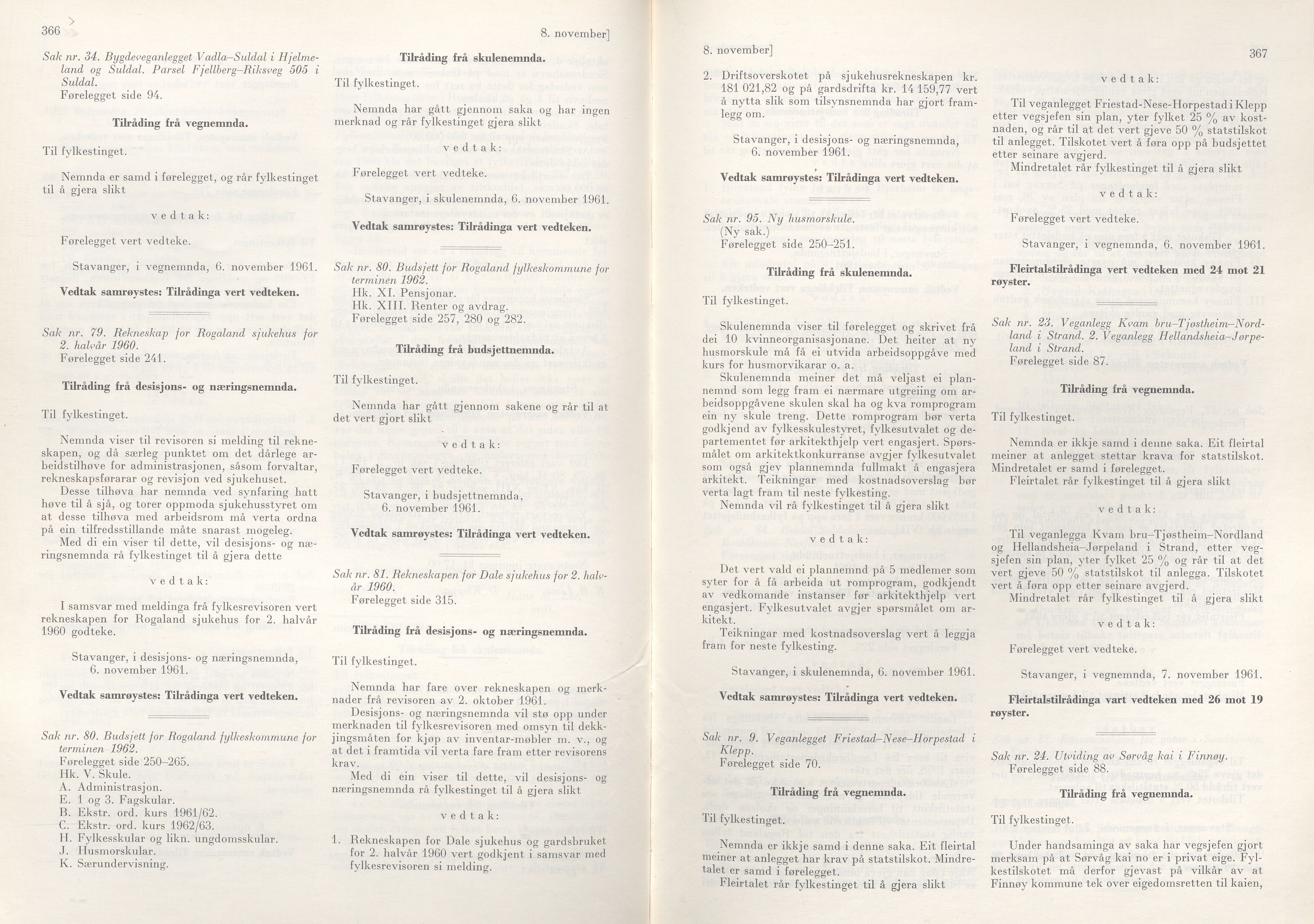 Rogaland fylkeskommune - Fylkesrådmannen , IKAR/A-900/A/Aa/Aaa/L0081: Møtebok , 1961, p. 366-367