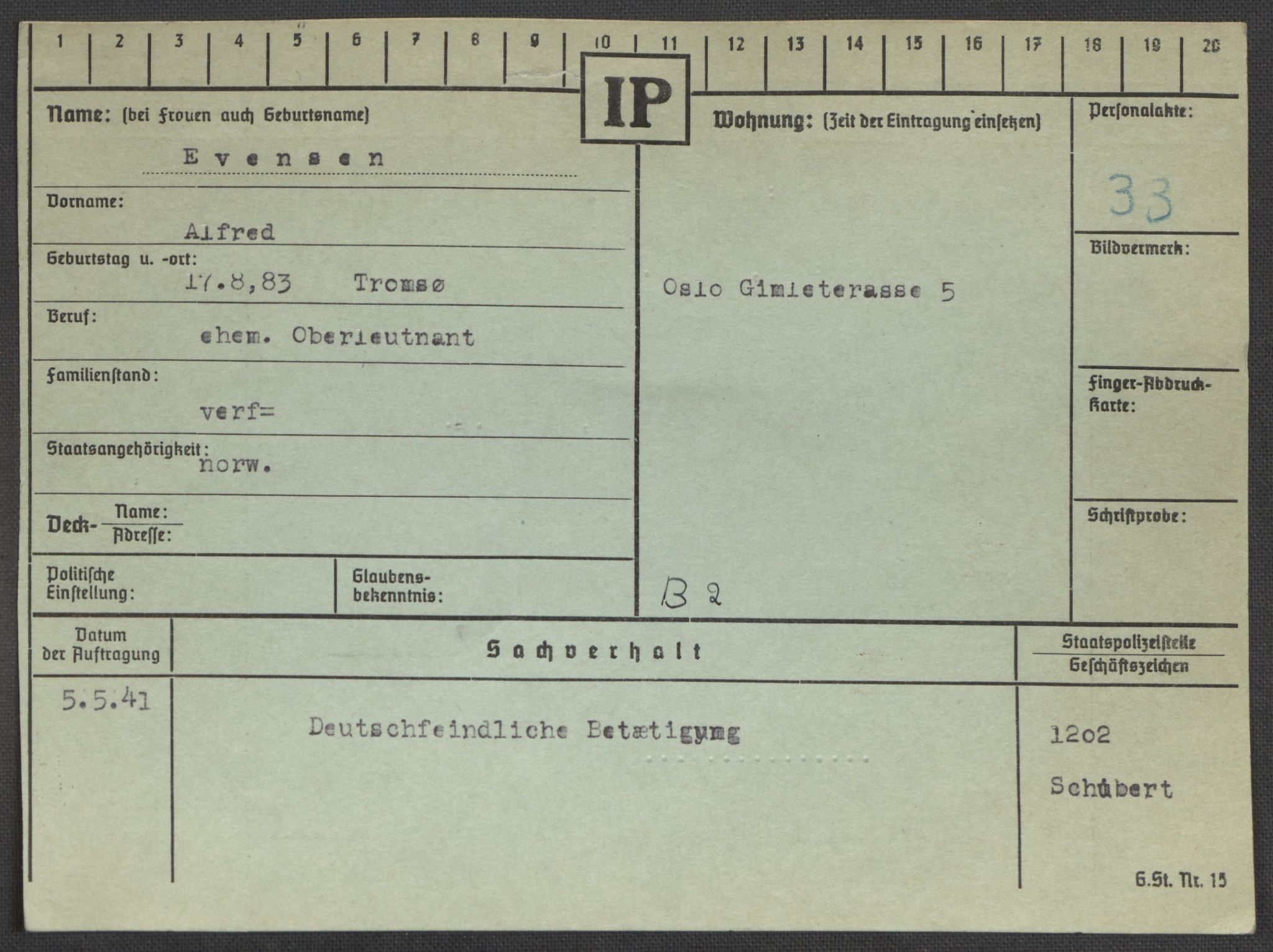 Befehlshaber der Sicherheitspolizei und des SD, RA/RAFA-5969/E/Ea/Eaa/L0003: Register over norske fanger i Møllergata 19: Eng-Hag, 1940-1945, p. 178