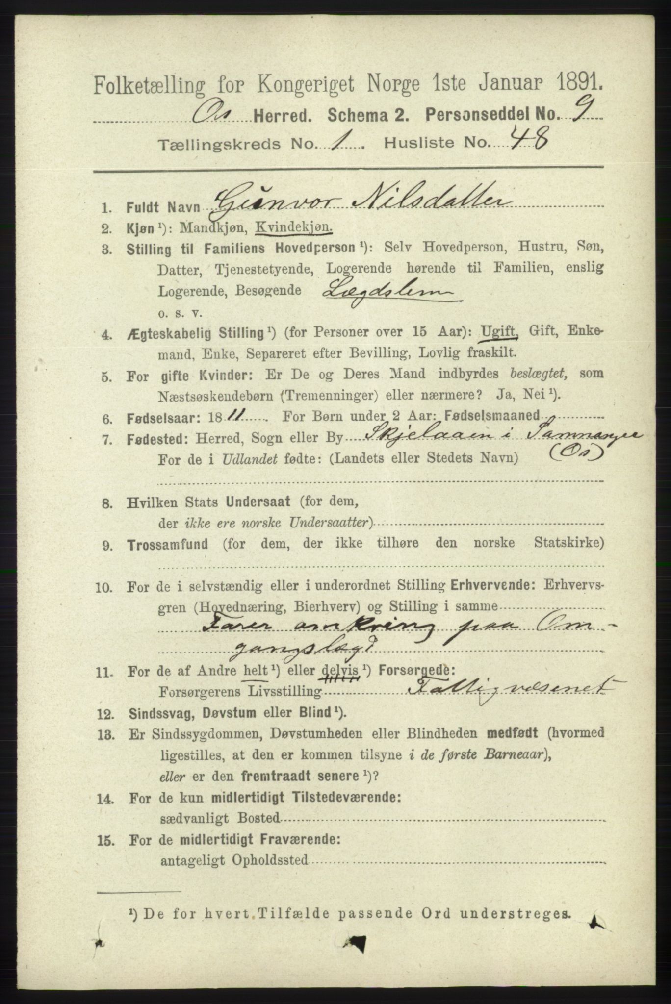 RA, 1891 census for 1243 Os, 1891, p. 353