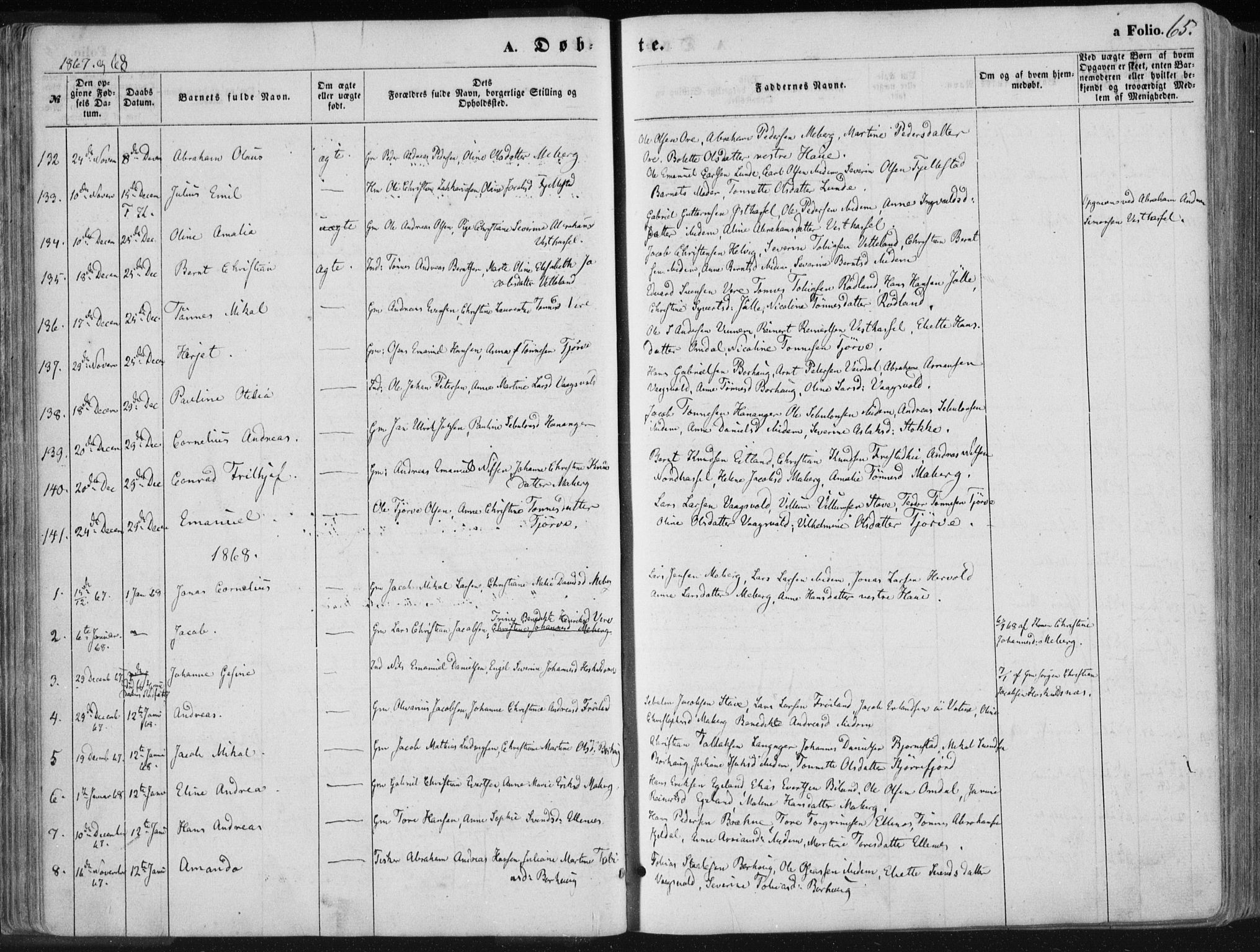 Lista sokneprestkontor, AV/SAK-1111-0027/F/Fa/L0011: Parish register (official) no. A 11, 1861-1878, p. 65