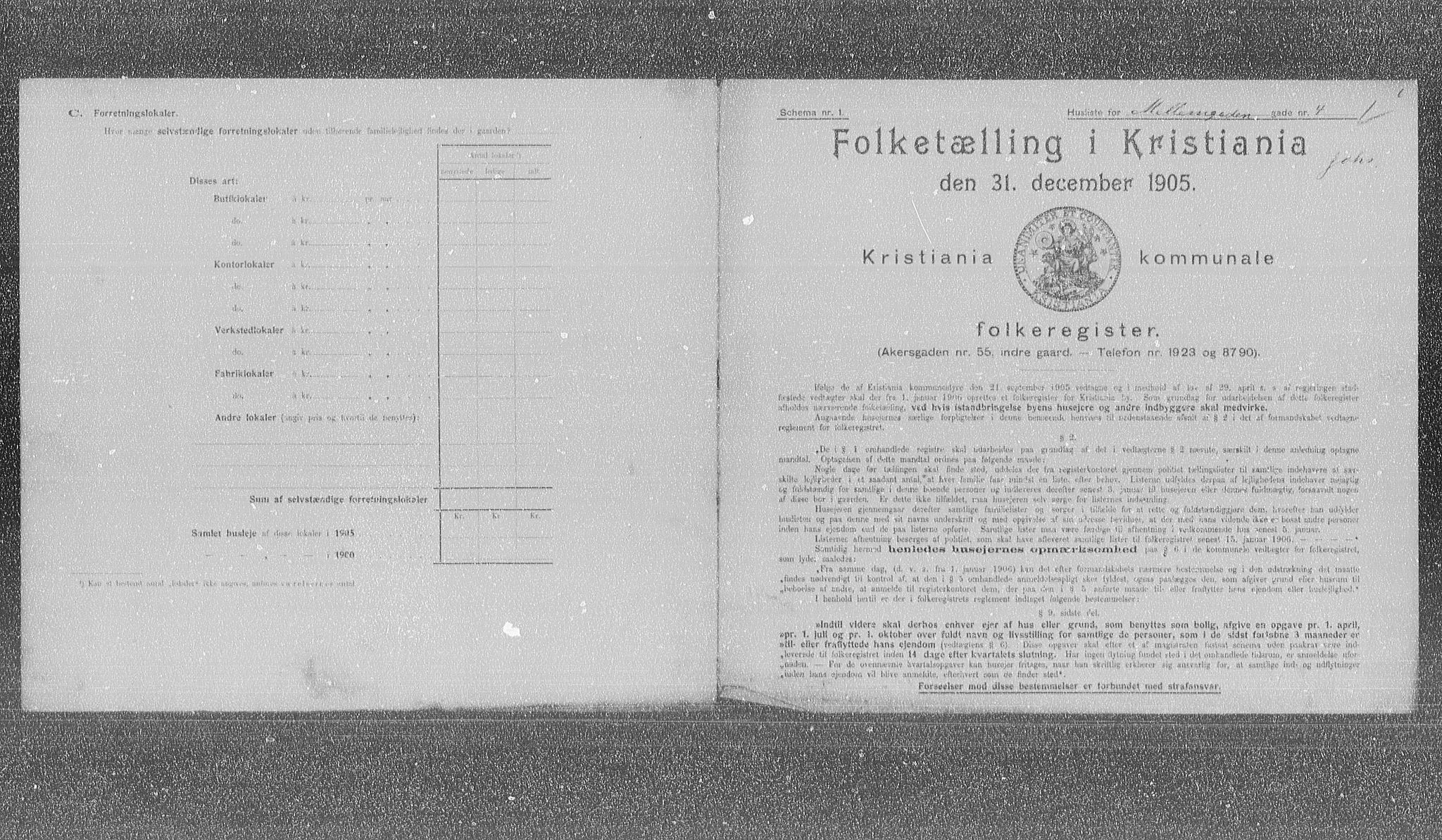 OBA, Municipal Census 1905 for Kristiania, 1905, p. 34185