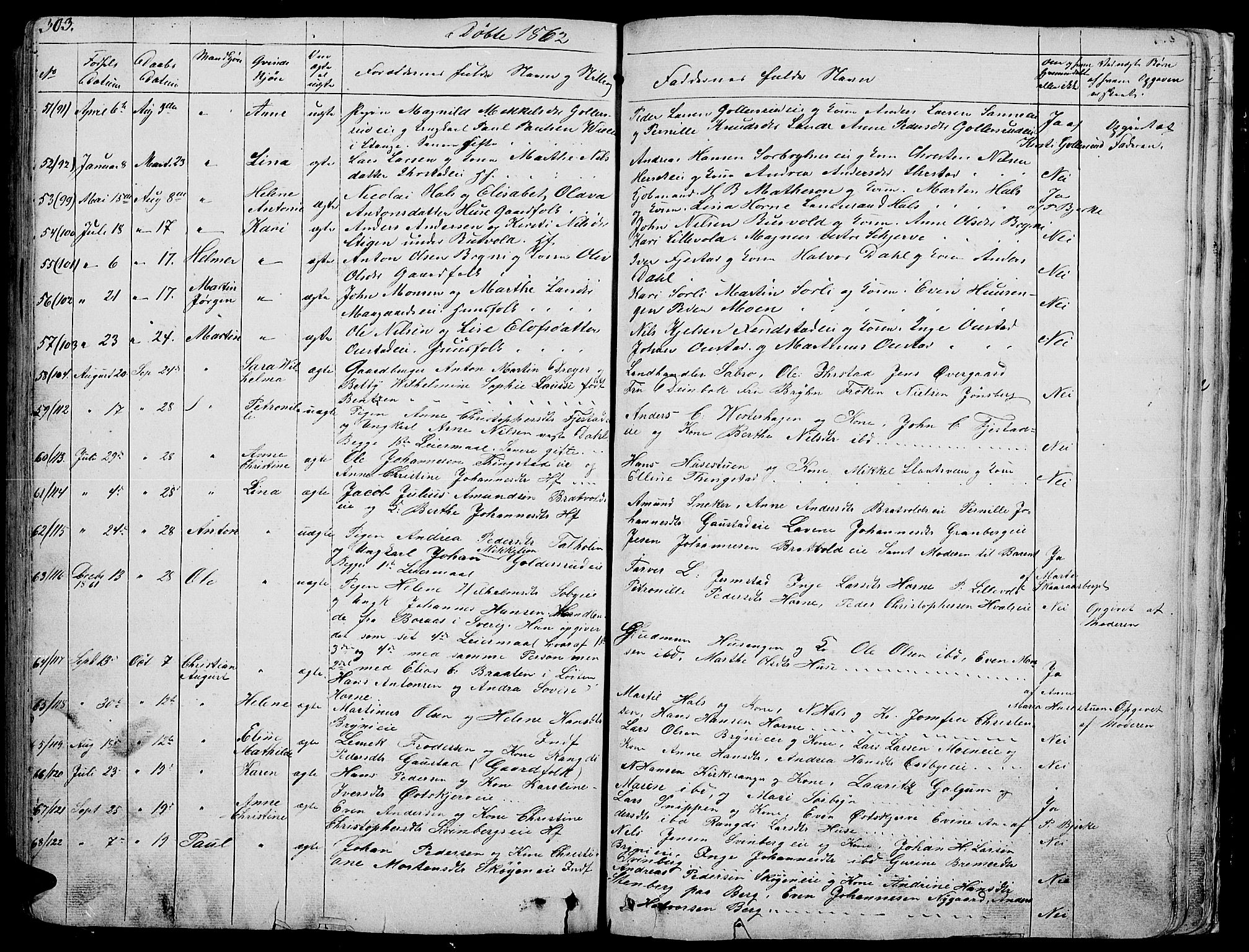 Romedal prestekontor, SAH/PREST-004/L/L0009: Parish register (copy) no. 9, 1846-1866, p. 303