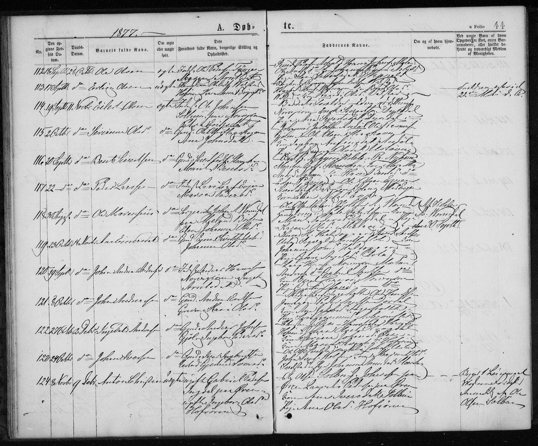 Ministerialprotokoller, klokkerbøker og fødselsregistre - Sør-Trøndelag, SAT/A-1456/668/L0817: Parish register (copy) no. 668C06, 1873-1884, p. 44