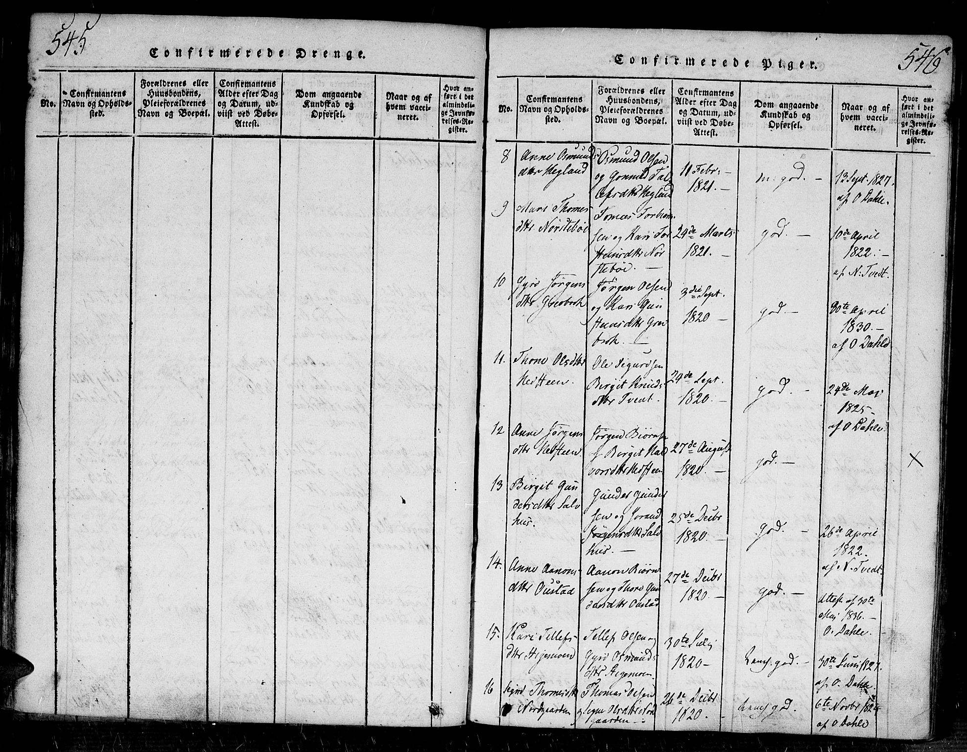 Bygland sokneprestkontor, SAK/1111-0006/F/Fa/Fab/L0003: Parish register (official) no. A 3, 1816-1841, p. 545-546