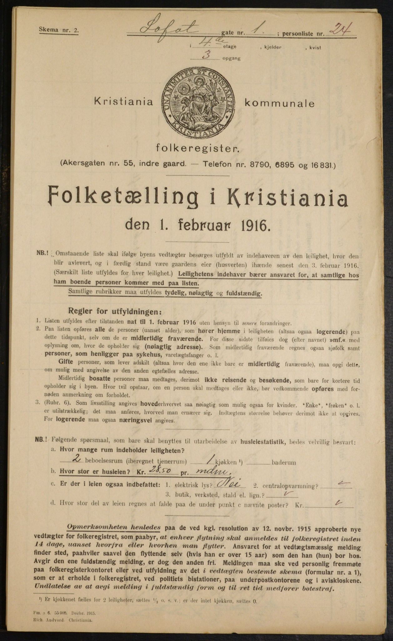 OBA, Municipal Census 1916 for Kristiania, 1916, p. 59655