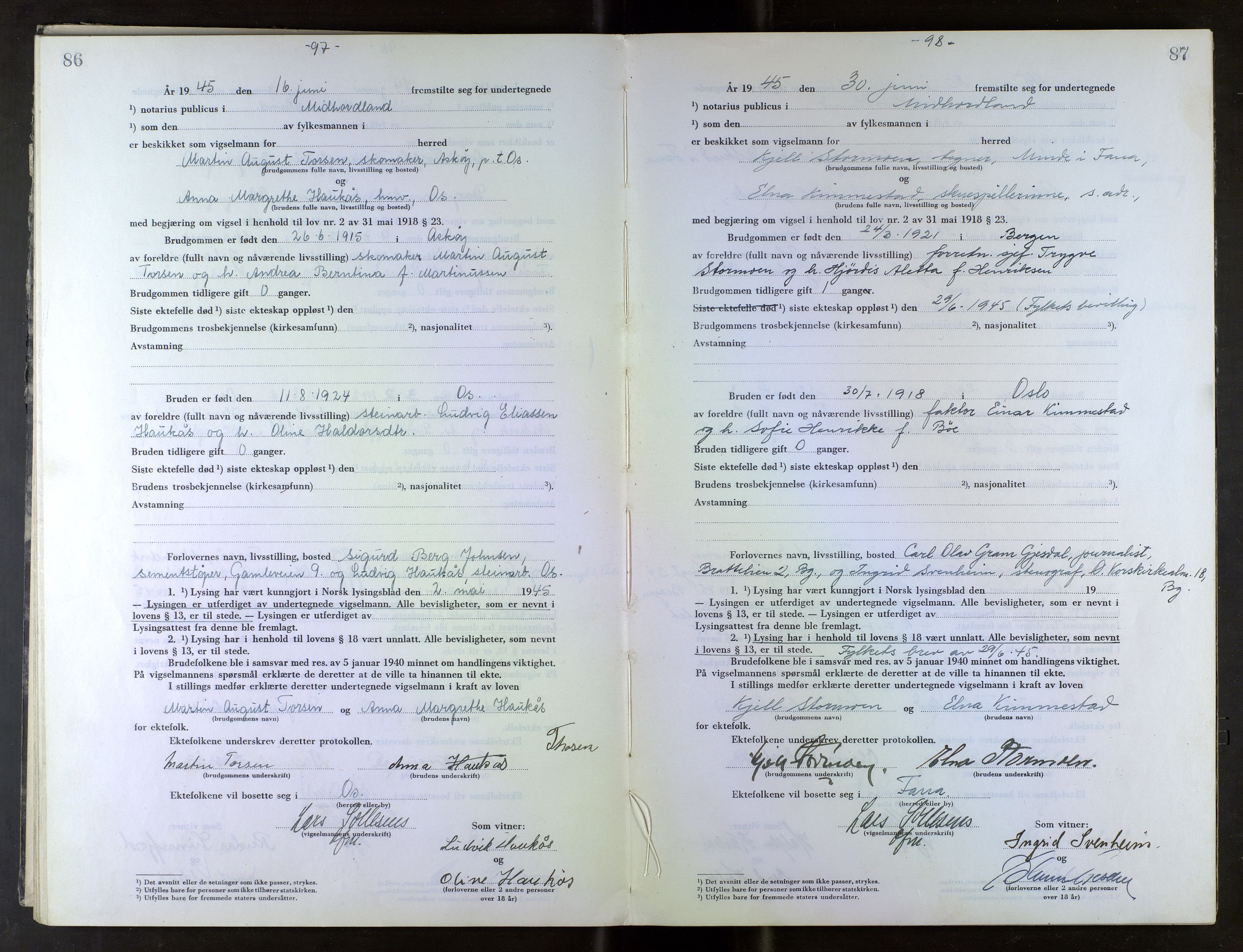 Midhordland sorenskriveri, AV/SAB-A-3001/1/M/Mc/Mca/L0007: Notarialbilag. Vigselbøker, 1945-1948, p. 86-87