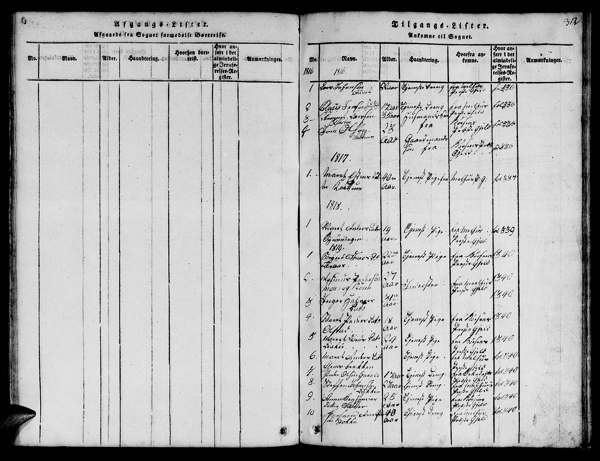 Ministerialprotokoller, klokkerbøker og fødselsregistre - Sør-Trøndelag, SAT/A-1456/666/L0788: Parish register (copy) no. 666C01, 1816-1847, p. 312