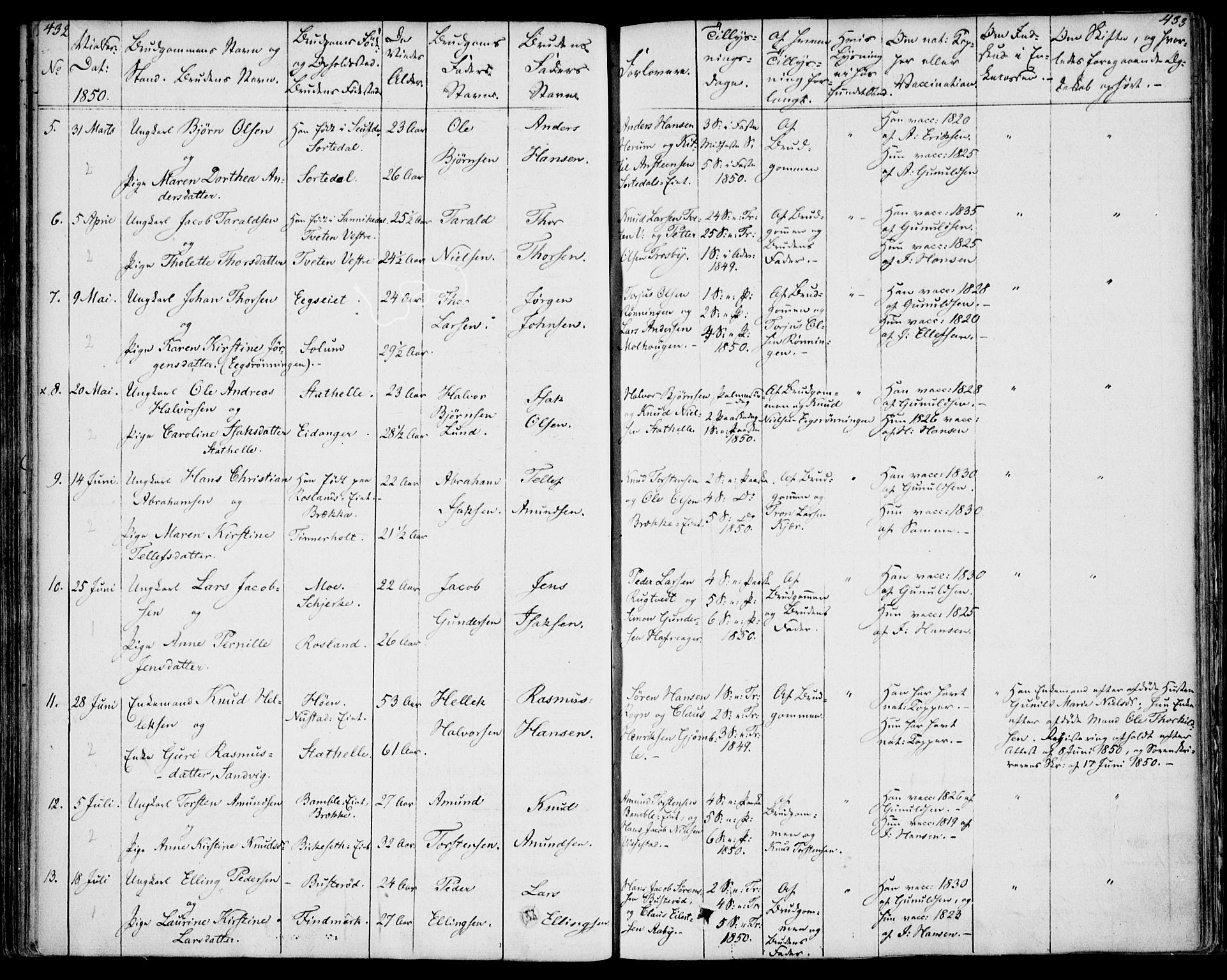 Bamble kirkebøker, AV/SAKO-A-253/F/Fa/L0004: Parish register (official) no. I 4, 1834-1853, p. 432-433