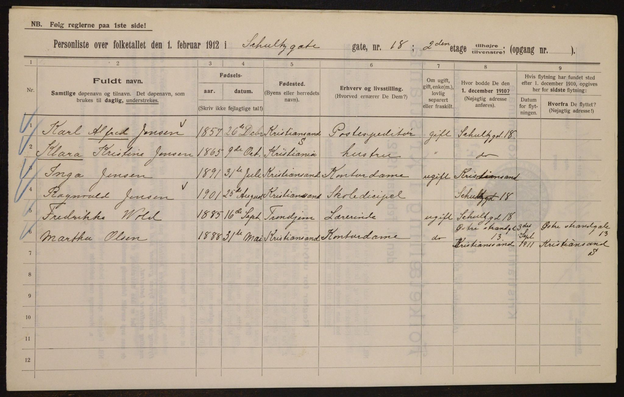 OBA, Municipal Census 1912 for Kristiania, 1912, p. 91011