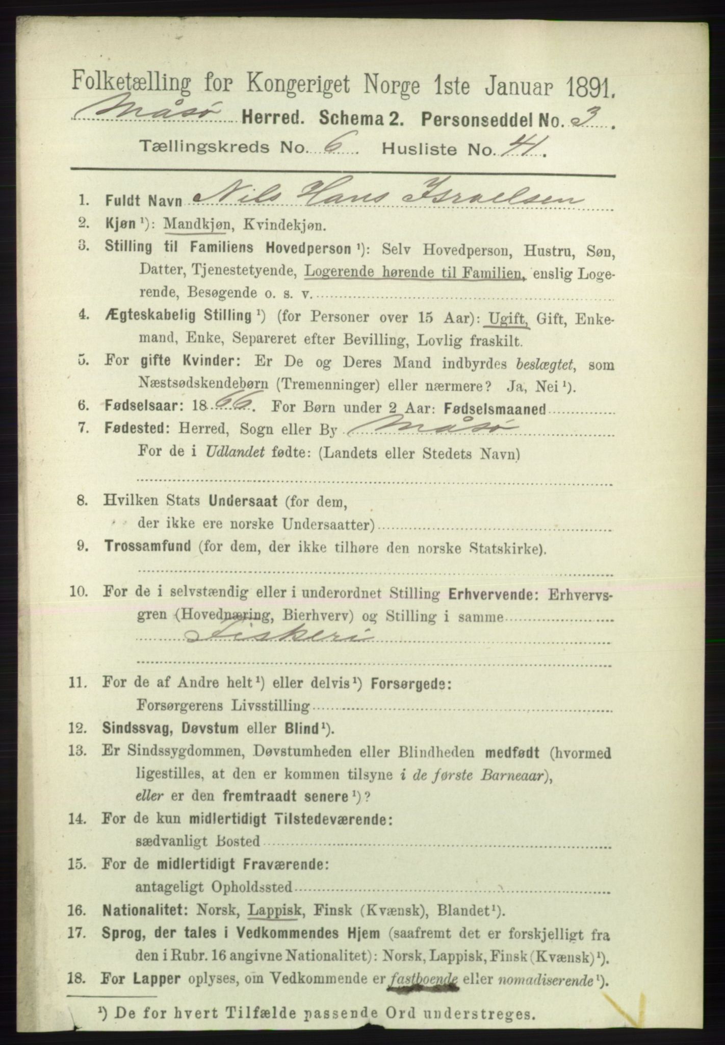RA, 1891 census for 2018 Måsøy, 1891, p. 1372