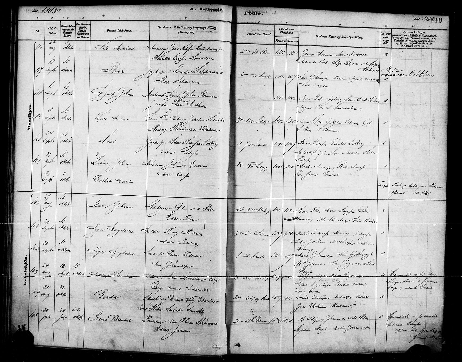 Sandviken Sokneprestembete, AV/SAB-A-77601/H/Ha/L0004: Parish register (official) no. B 1, 1878-1891, p. 110