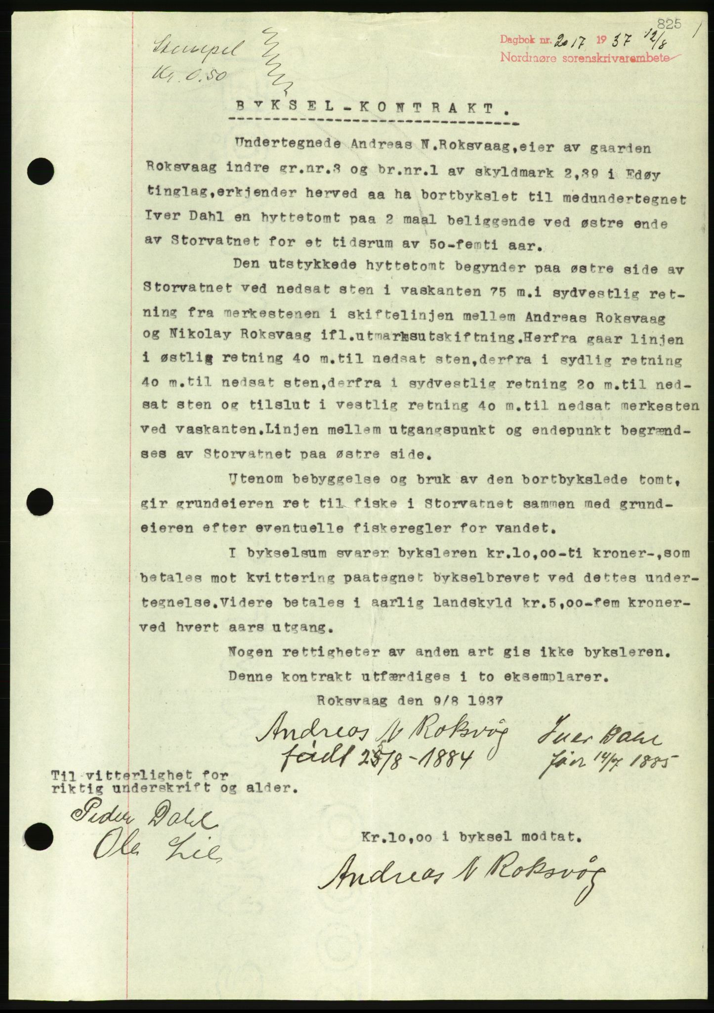 Nordmøre sorenskriveri, AV/SAT-A-4132/1/2/2Ca/L0091: Mortgage book no. B81, 1937-1937, Diary no: : 2017/1937