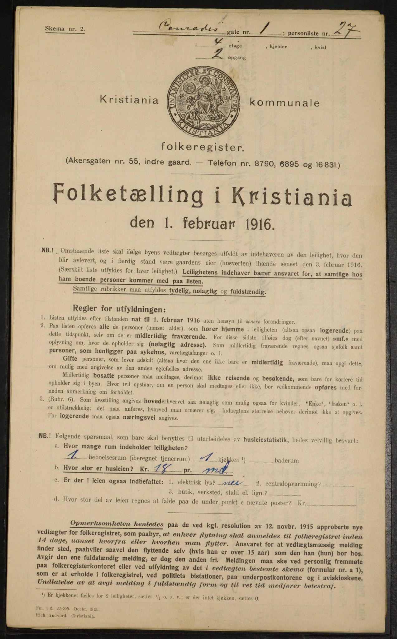 OBA, Municipal Census 1916 for Kristiania, 1916, p. 13353