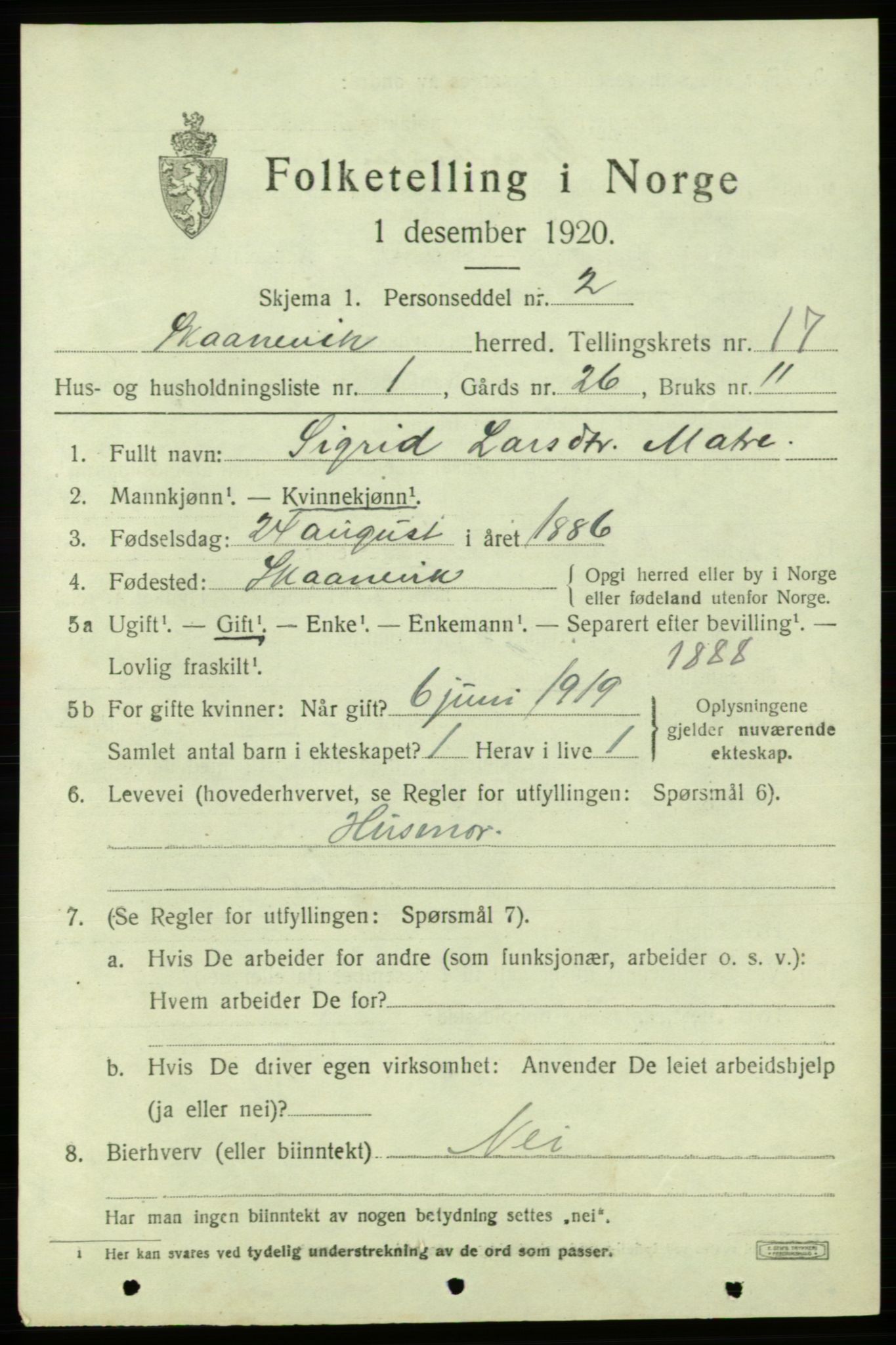 SAB, 1920 census for Skånevik, 1920, p. 6563