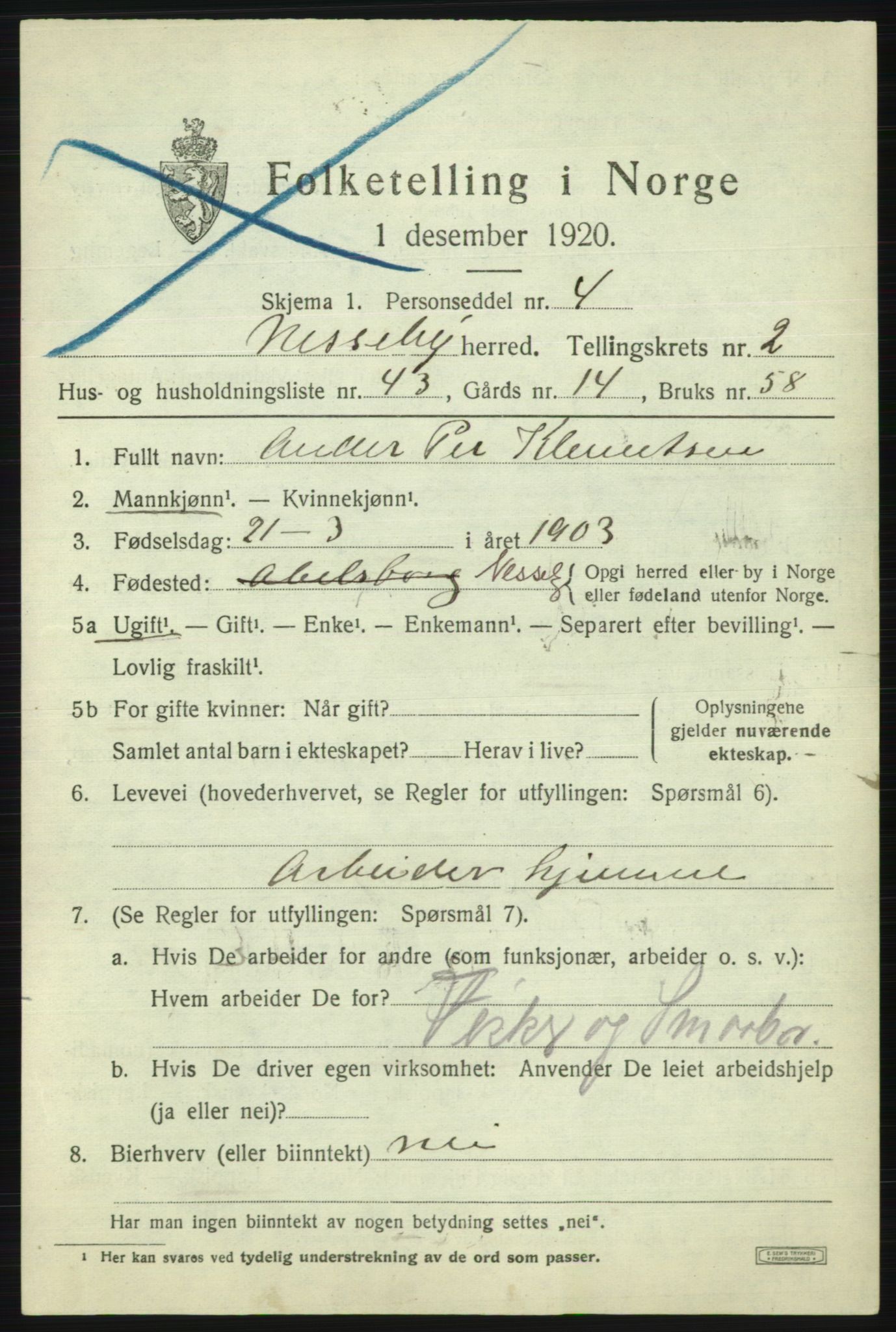 SATØ, 1920 census for Nesseby, 1920, p. 1378