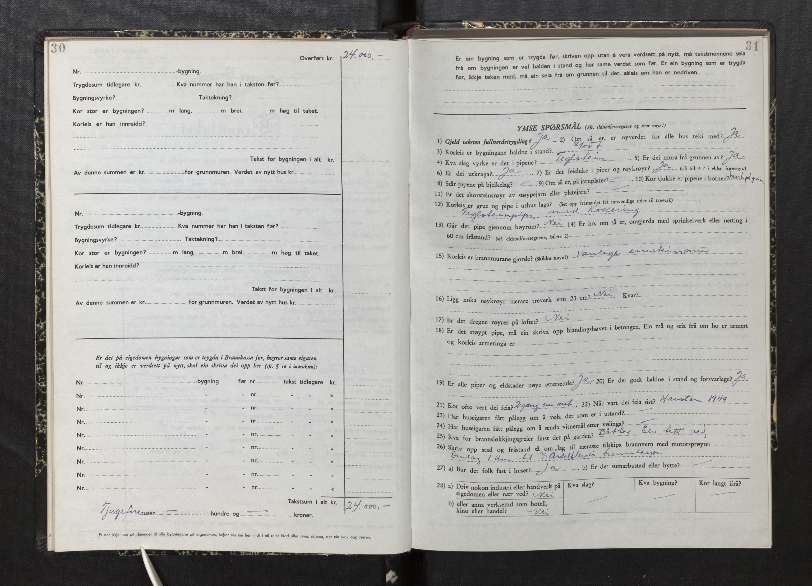 Lensmannen i Årdal, AV/SAB-A-30501/0012/L0012: Branntakstprotokoll, skjematakst, 1949-1955, p. 30-31