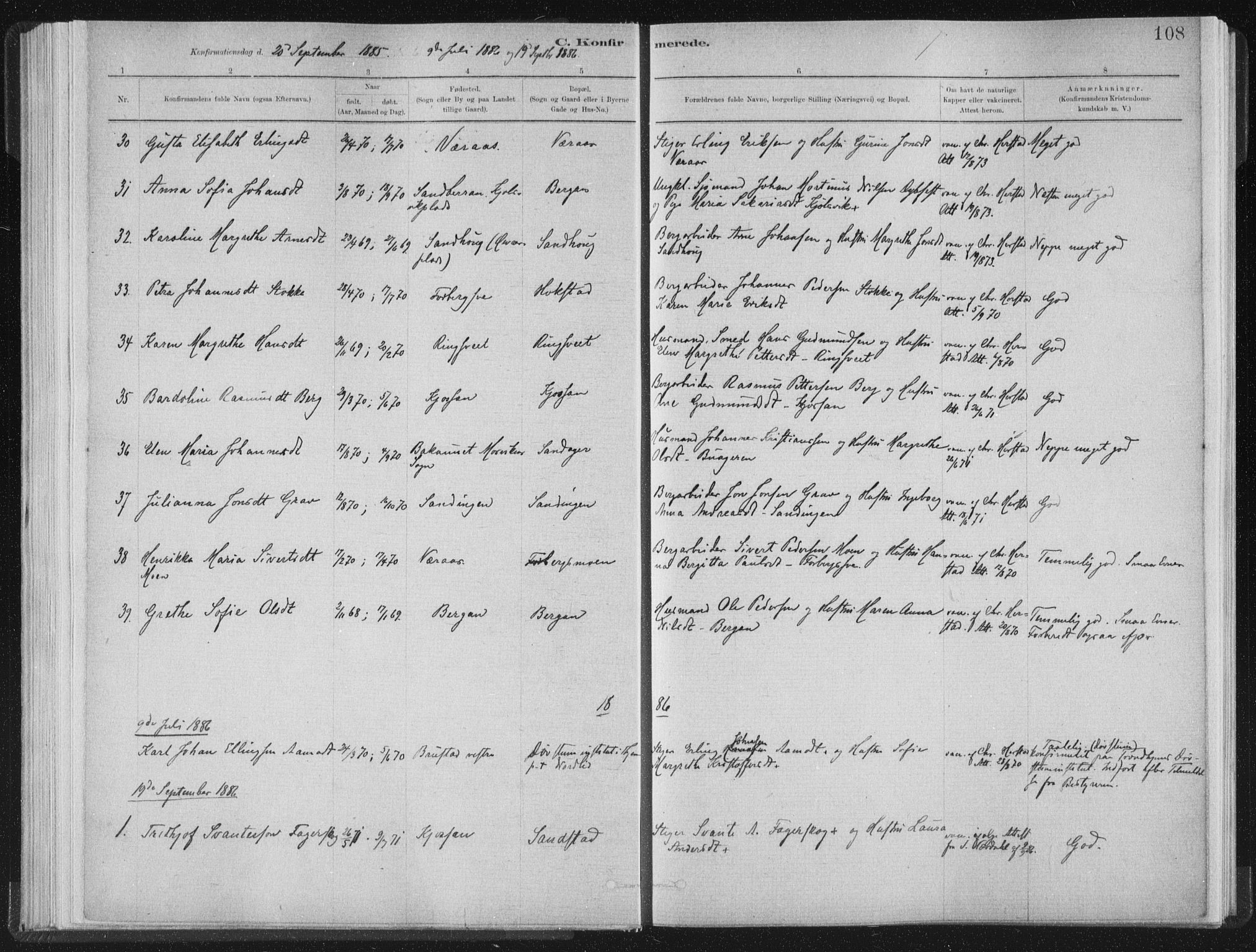 Ministerialprotokoller, klokkerbøker og fødselsregistre - Nord-Trøndelag, SAT/A-1458/722/L0220: Parish register (official) no. 722A07, 1881-1908, p. 108