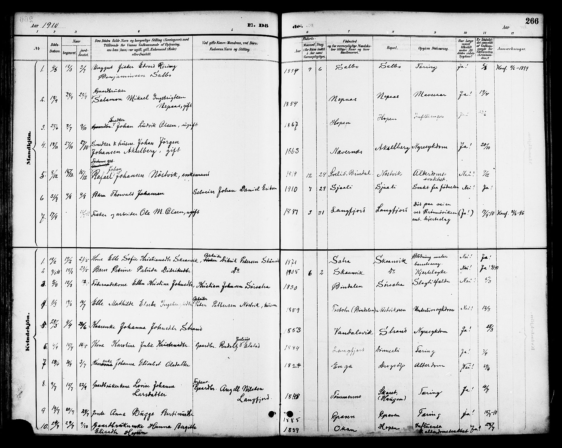 Ministerialprotokoller, klokkerbøker og fødselsregistre - Nordland, AV/SAT-A-1459/814/L0230: Parish register (copy) no. 814C03, 1884-1911, p. 266