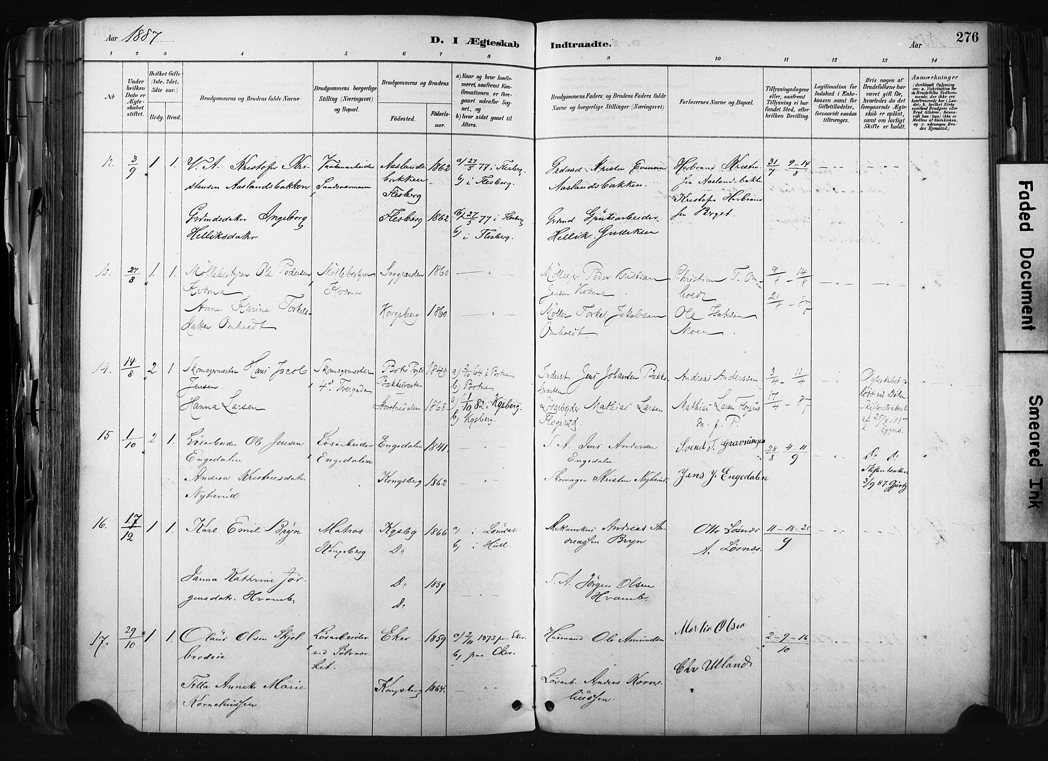 Kongsberg kirkebøker, SAKO/A-22/F/Fb/L0002: Parish register (official) no. II 2, 1886-1896, p. 276