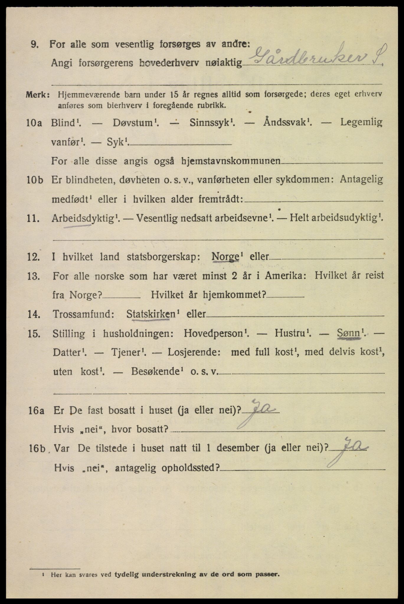 SAK, 1920 census for Fjotland, 1920, p. 909