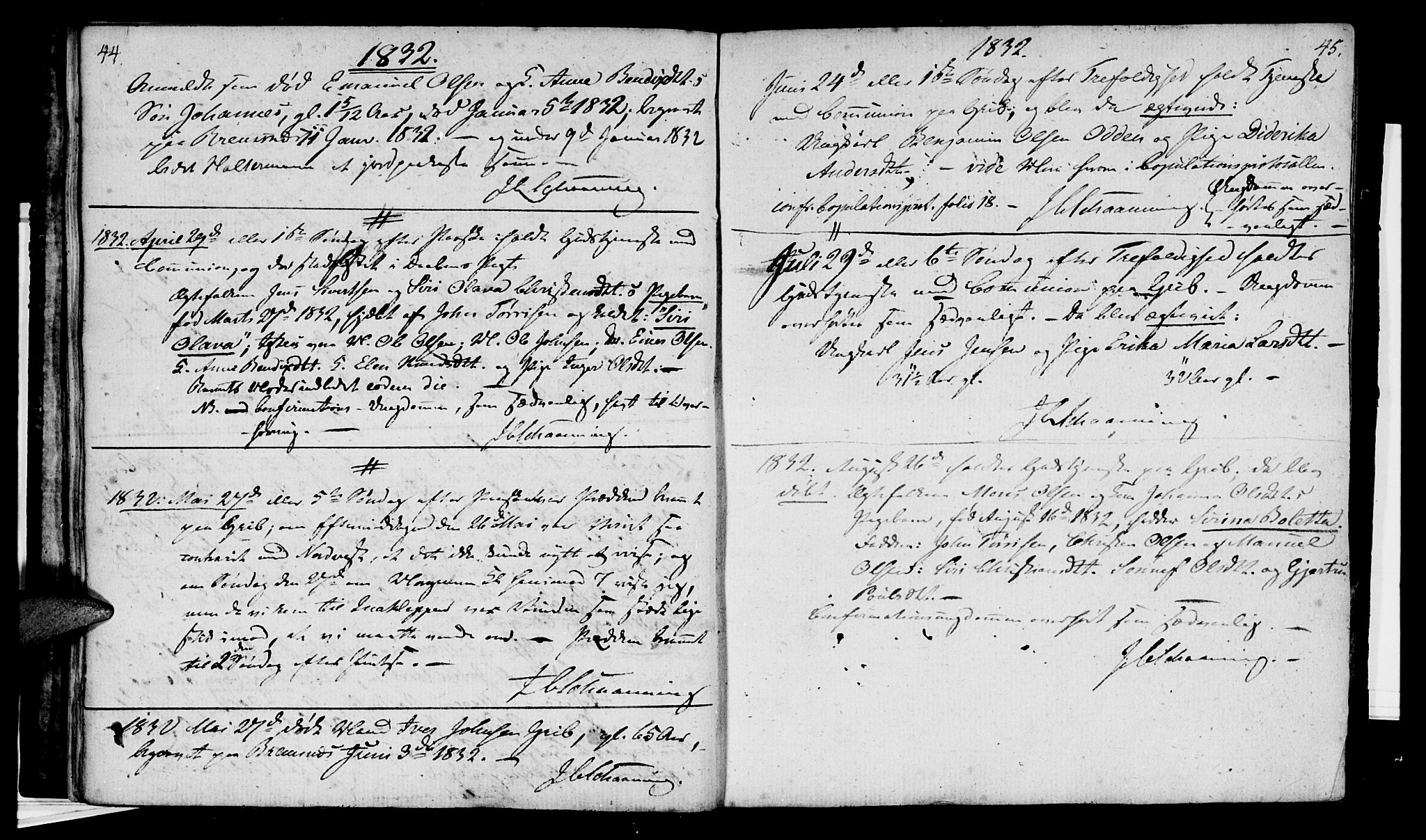 Ministerialprotokoller, klokkerbøker og fødselsregistre - Møre og Romsdal, SAT/A-1454/574/L0877: Parish register (official) no. 574A03, 1814-1832, p. 44-45