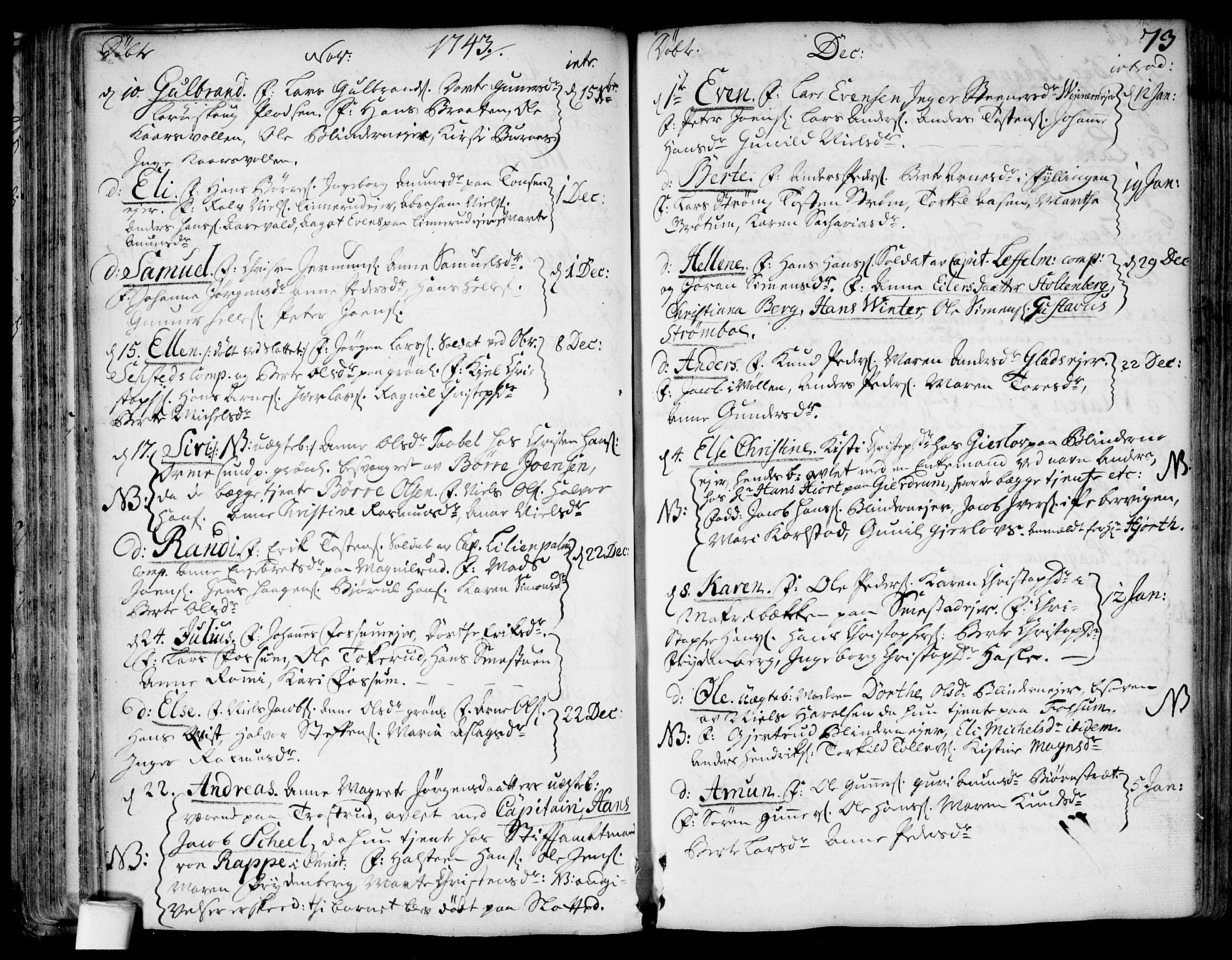 Aker prestekontor kirkebøker, SAO/A-10861/F/L0007: Parish register (official) no. 7, 1734-1748, p. 73