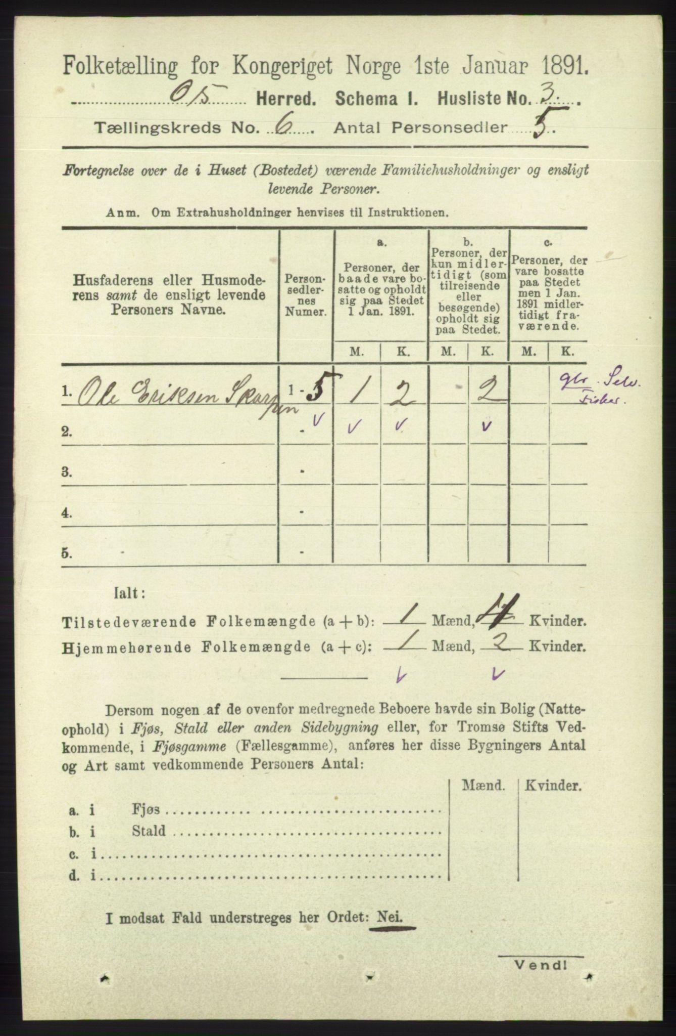 RA, 1891 census for 1243 Os, 1891, p. 1407