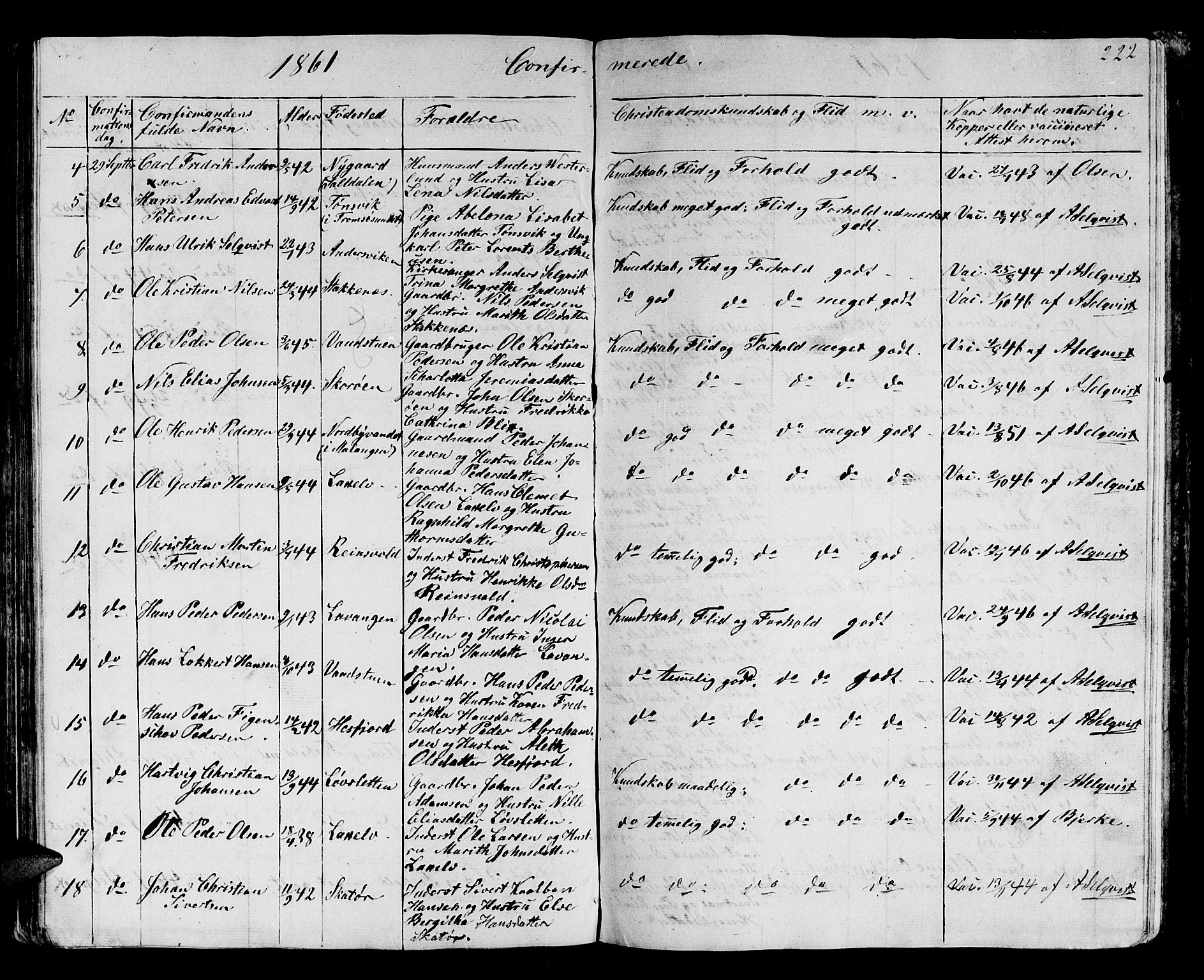 Karlsøy sokneprestembete, SATØ/S-1299/H/Ha/Hab/L0002klokker: Parish register (copy) no. 2, 1843-1861, p. 222