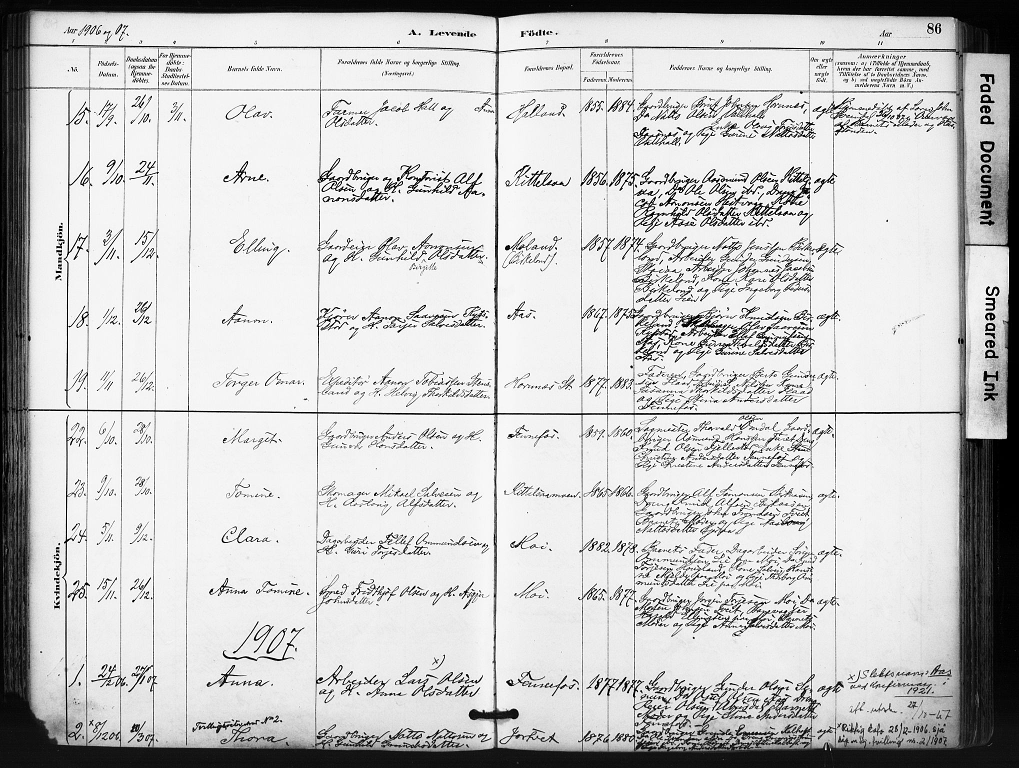 Evje sokneprestkontor, SAK/1111-0008/F/Fa/Fab/L0003: Parish register (official) no. A 3, 1884-1909, p. 86