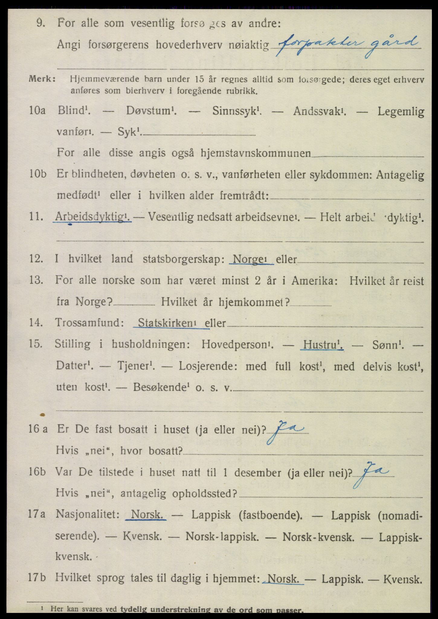 SAT, 1920 census for Korgen, 1920, p. 2415