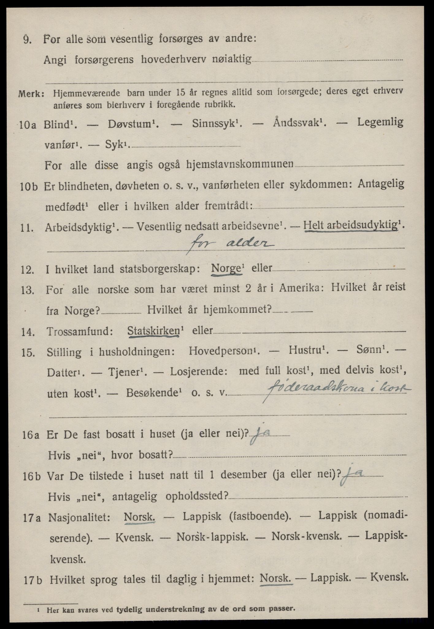 SAT, 1920 census for Agdenes, 1920, p. 2562